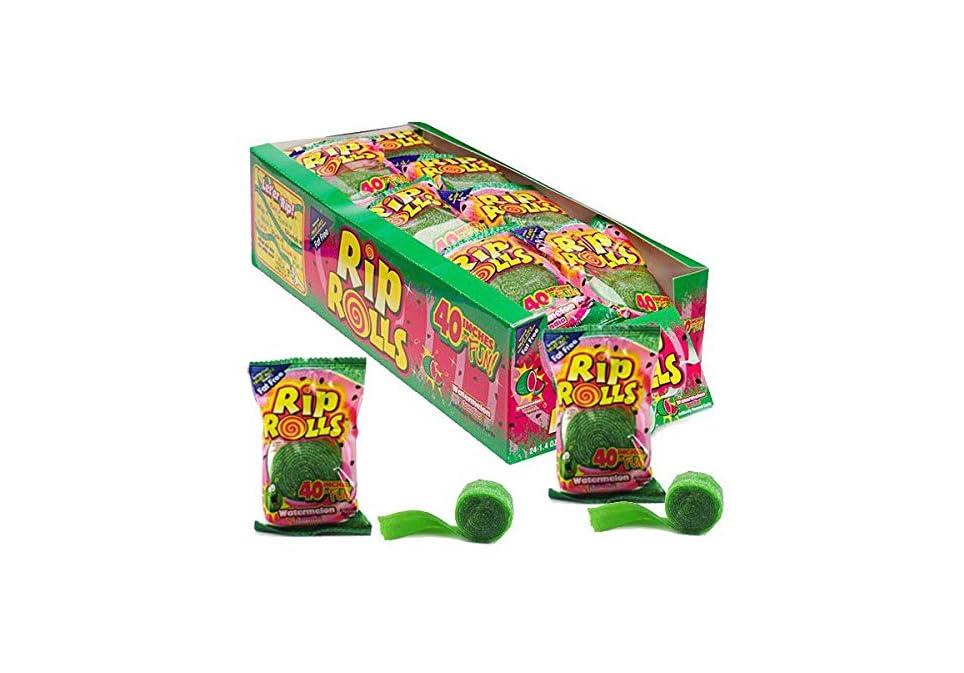 Sour Rip Rolls Watermelon Candy - 24 Count Bulk Pack | Tangy & Sweet Sour Belts for Parties, Movie Nights & Snacking