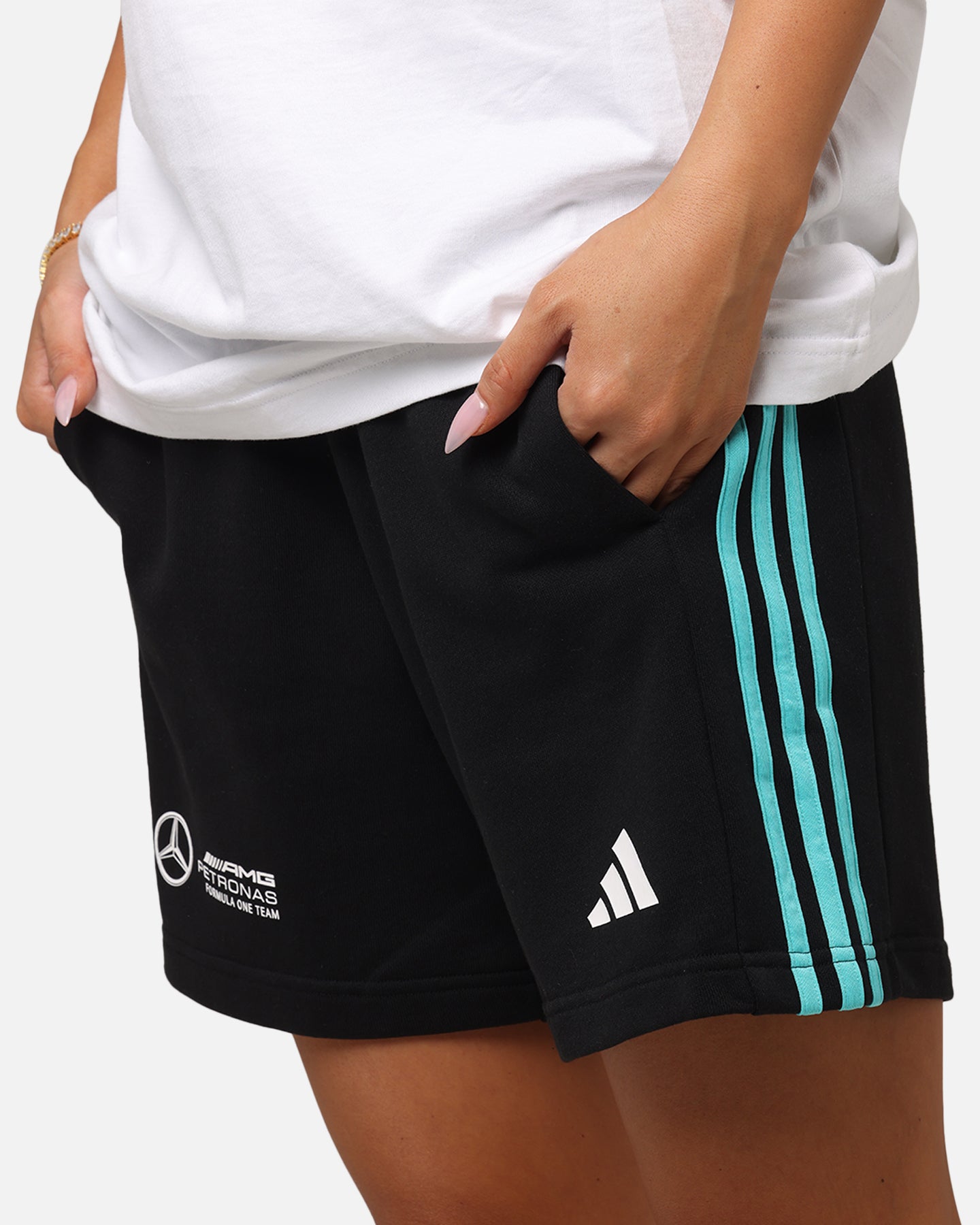 Adidas x Mercedes AMG Petronas F1 DNA Shorts for Men - Black/White Athletic Running Shorts - Perfect for Gym, Workout & Casual Wear