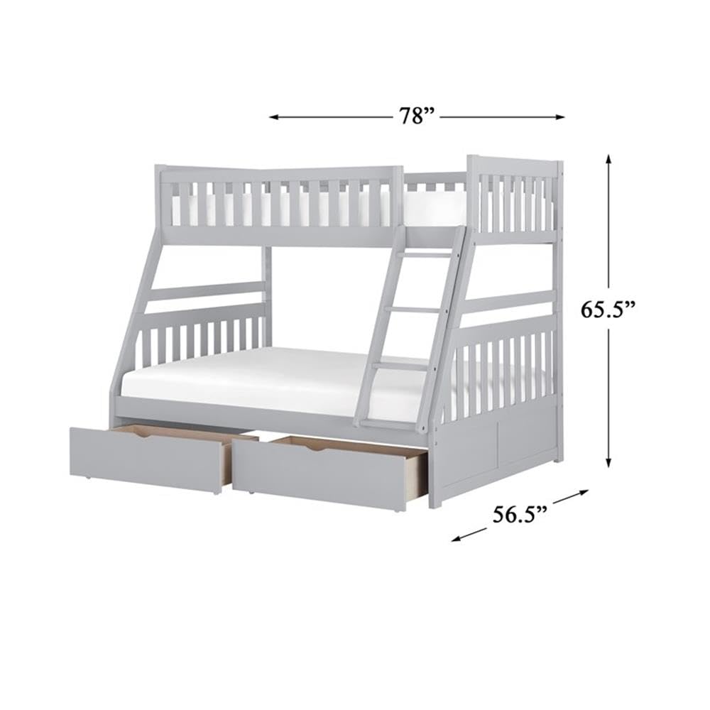 Lexicon Orion Twin Over Full Bunk Bed with Storage - Gray Wooden Bunk Bed for Kids & Teens - Space-Saving Bedroom Furniture for Small Rooms & Shared Spaces