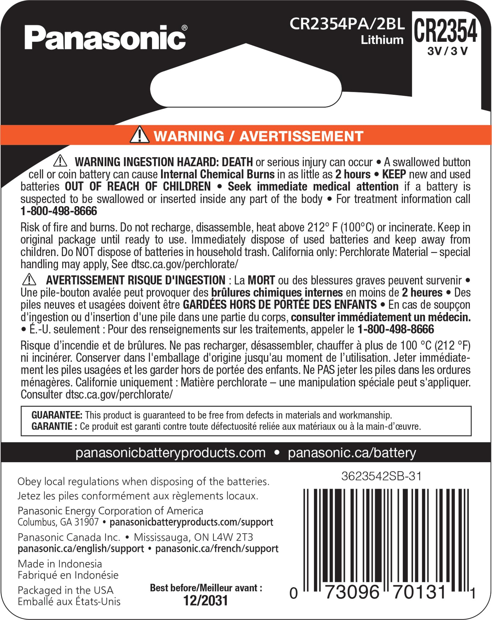 Panasonic CR2354 3V Lithium Coin Battery - 2 Pack Long Lasting Power for Watches, Calculators & Key Fobs - Child Resistant Packaging - Reliable 3 Volt Button Cell Batteries for Electronics & Medical Devices