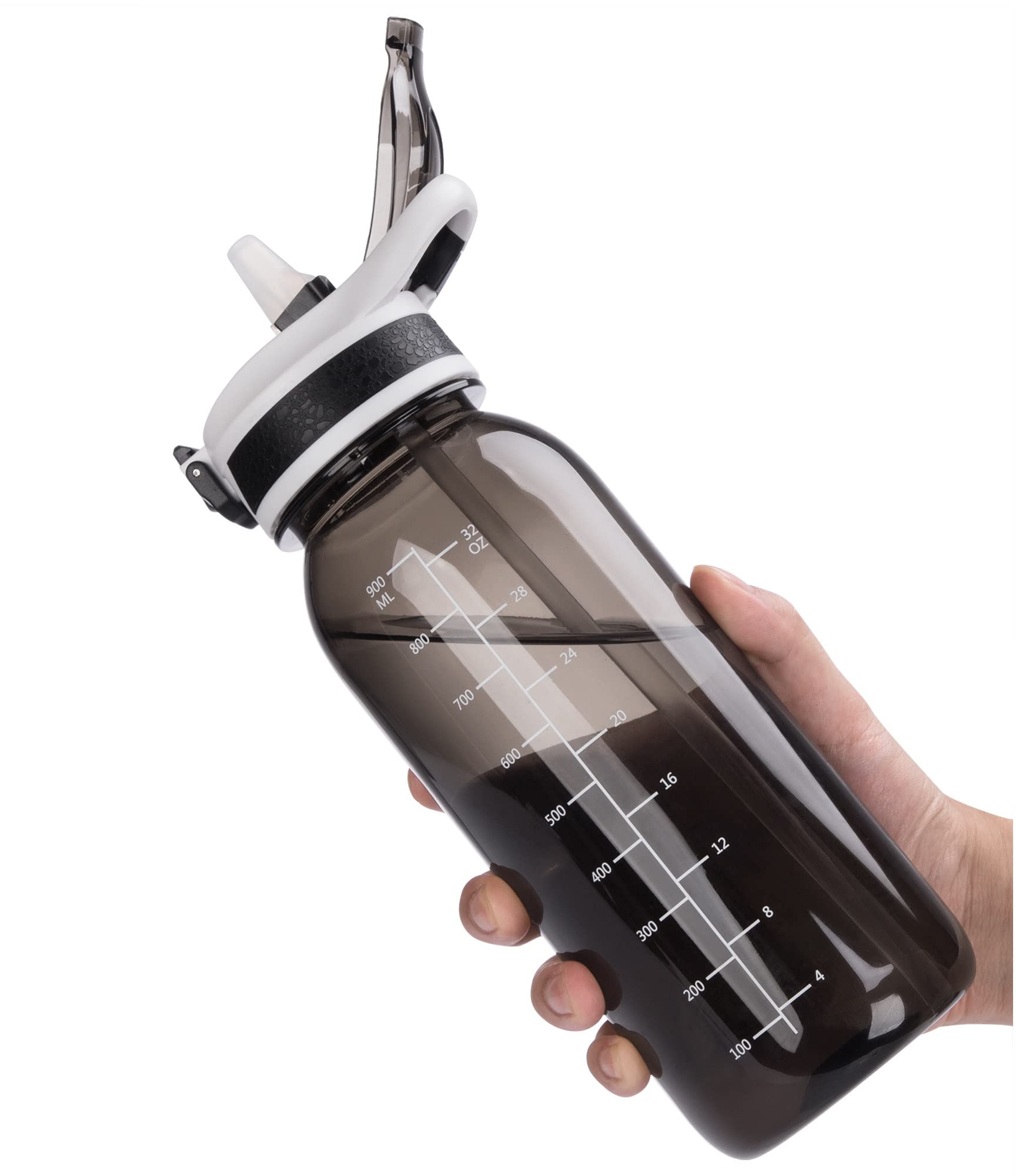Reusable 32oz BPA-Free Tritan Water Bottle with Straw & Leakproof Lid - Dishwasher Safe for Home, Gym, Outdoor Hiking, Workouts & Travel (Black)