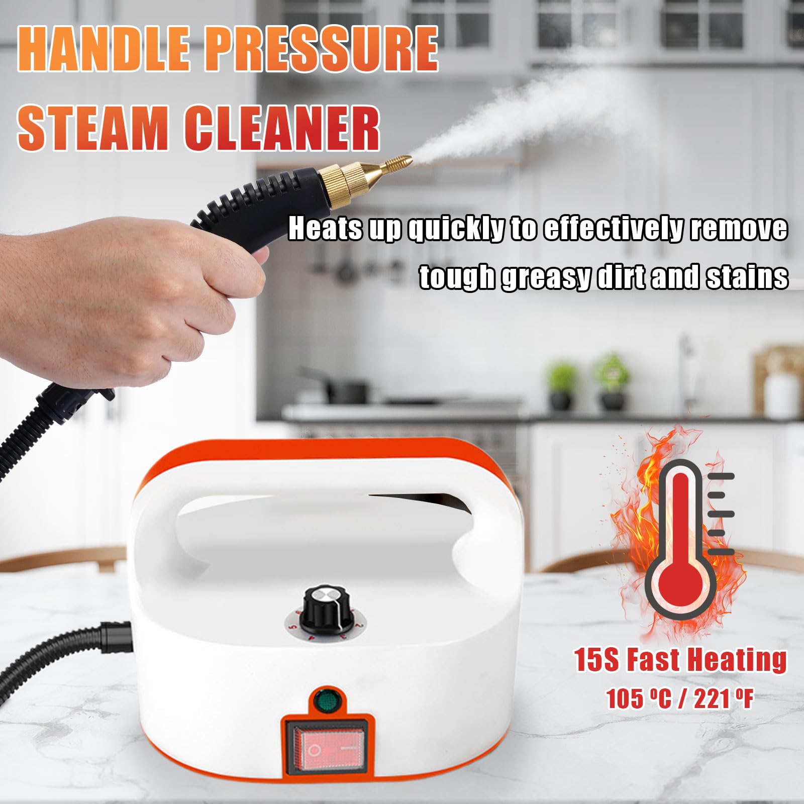 2500W High Pressure Handheld Steam Cleaner - 6-Speed Adjustable Portable Steamer for Home & Car Cleaning - Perfect for Upholstery, Tile Grout, Floors, and Tough Stains - Ideal for Kitchen, Bathroom, Garage & Auto Detailing