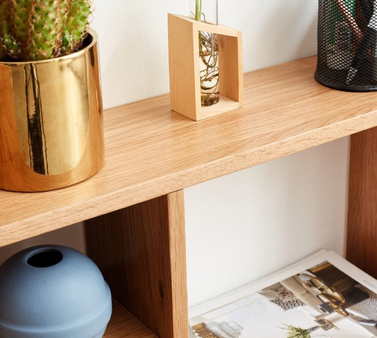 Solid Oak Wood Table Shelves - Rustic Home Office & Living Room Storage Organizer for Books, Decor & Essentials