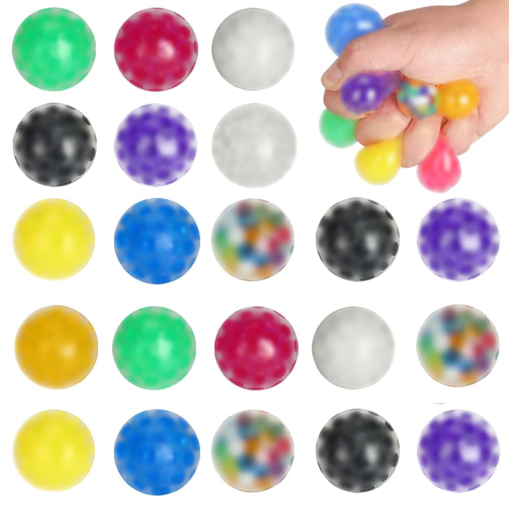 20 Pack Mini Stress Relief Balls - Colorful Squishy Fidget Toys for Adults & Kids - Bulk Goodie Bag Fillers, Party Favors - Perfect for Anxiety Relief, Office Stress, Classroom Focus & Sensory Play