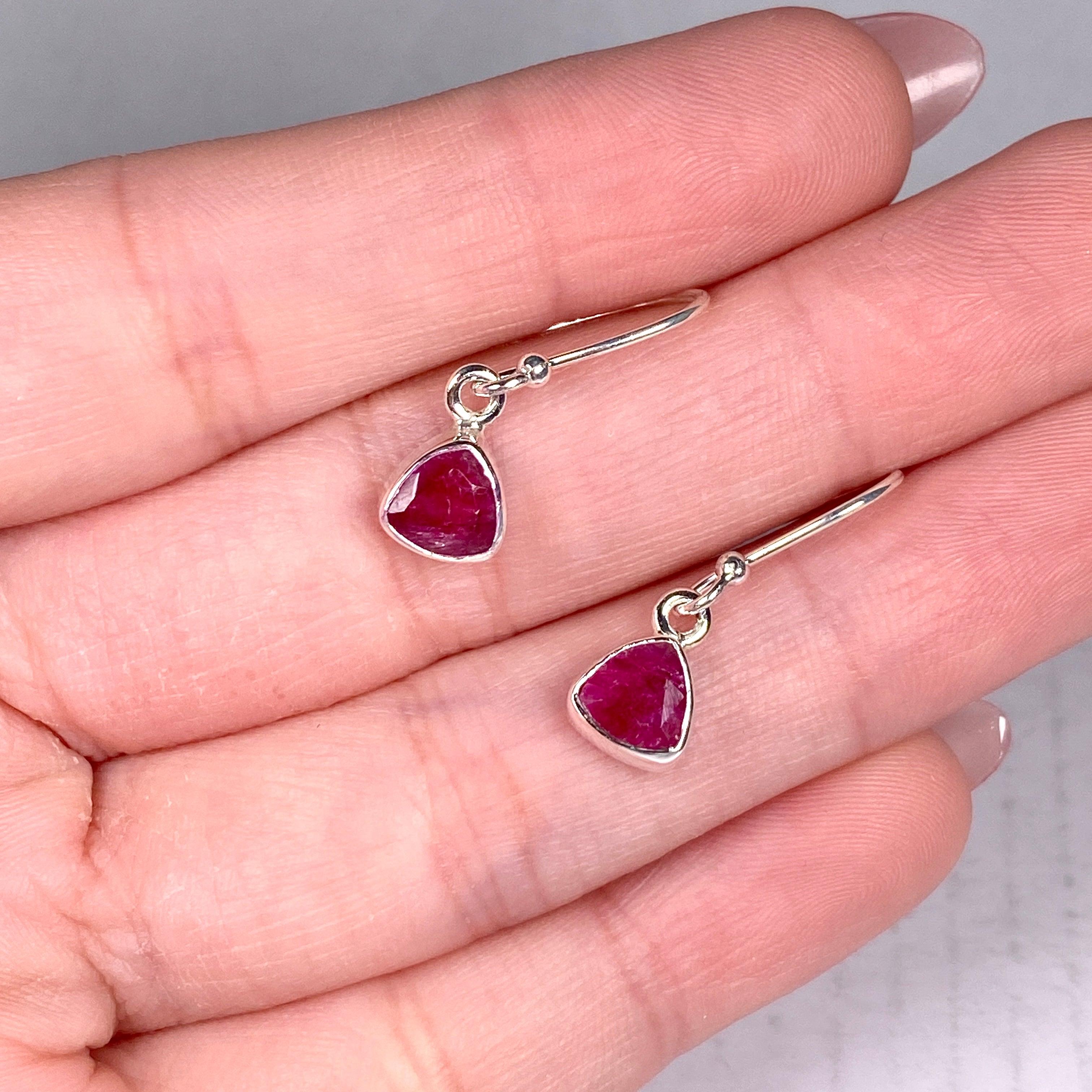 Petite Ruby Triangular Faceted Earrings R2363 RBT - Elegant Dangle Earrings for Women, Perfect for Parties, Weddings & Special Occasions