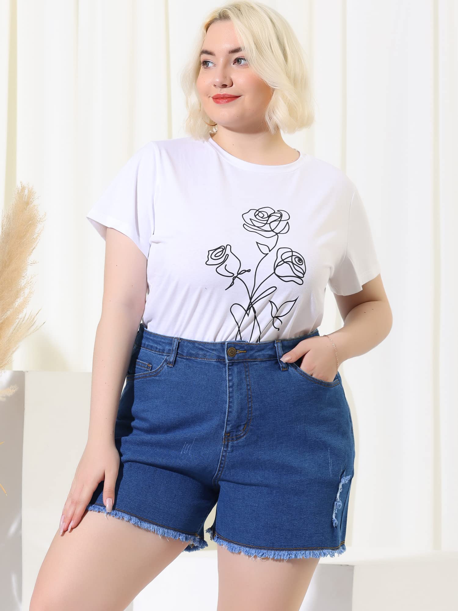 Agnes Orinda Women's High Waisted Ripped Stretchy Plus Size Denim Shorts - Summer Jean Shorts for Casual Wear, Beach & Street Fashion