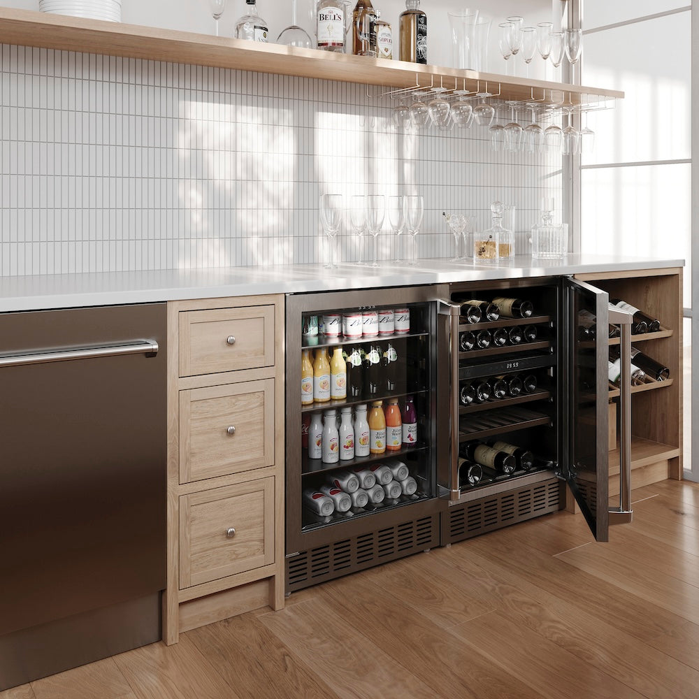 ZLINE 24 Inch Stainless Steel Monument 154 Can Beverage Refrigerator - Compact Under Counter Beer & Wine Cooler for Home, Office, or Bar Use (RBV US 24)