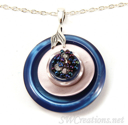 Blue Lavender Aqua Button Pendant Necklace for Women - Elegant Boho Jewelry Gift for Birthday, Anniversary & Everyday Wear