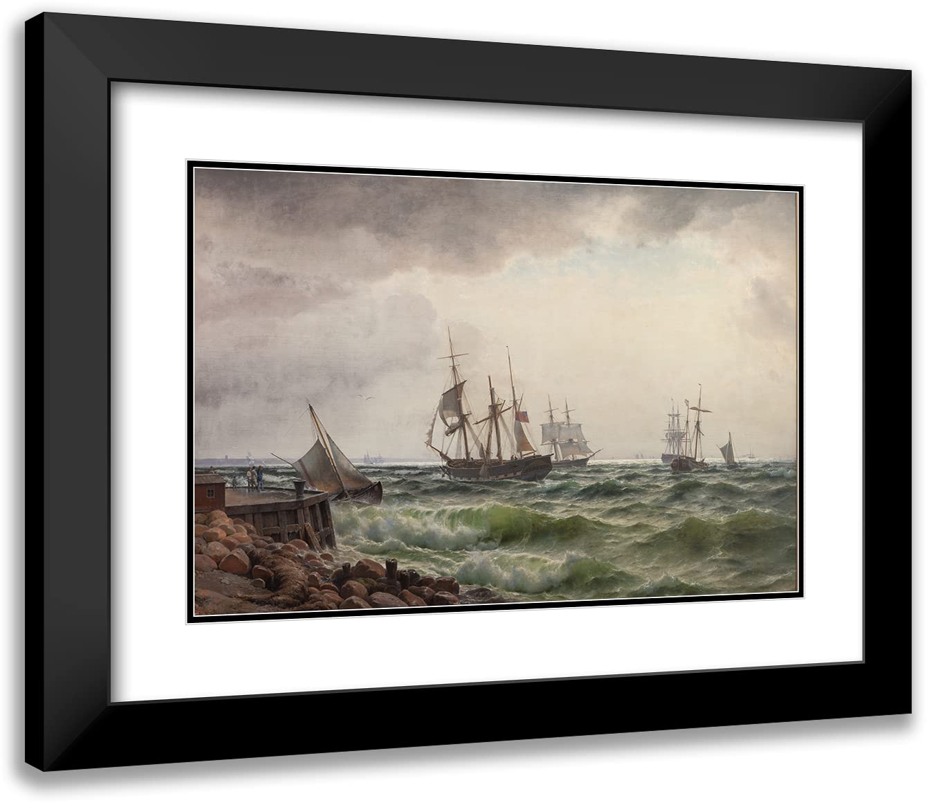 Carl Neumann 24x17 Inch Black Modern Picture Frame with Double Matted Museum Art Print - Ships Under Land After a Shower (1867) - Wall Art for Living Room, Bedroom & Office Decor - Perfect for Home, Office & Gift Giving