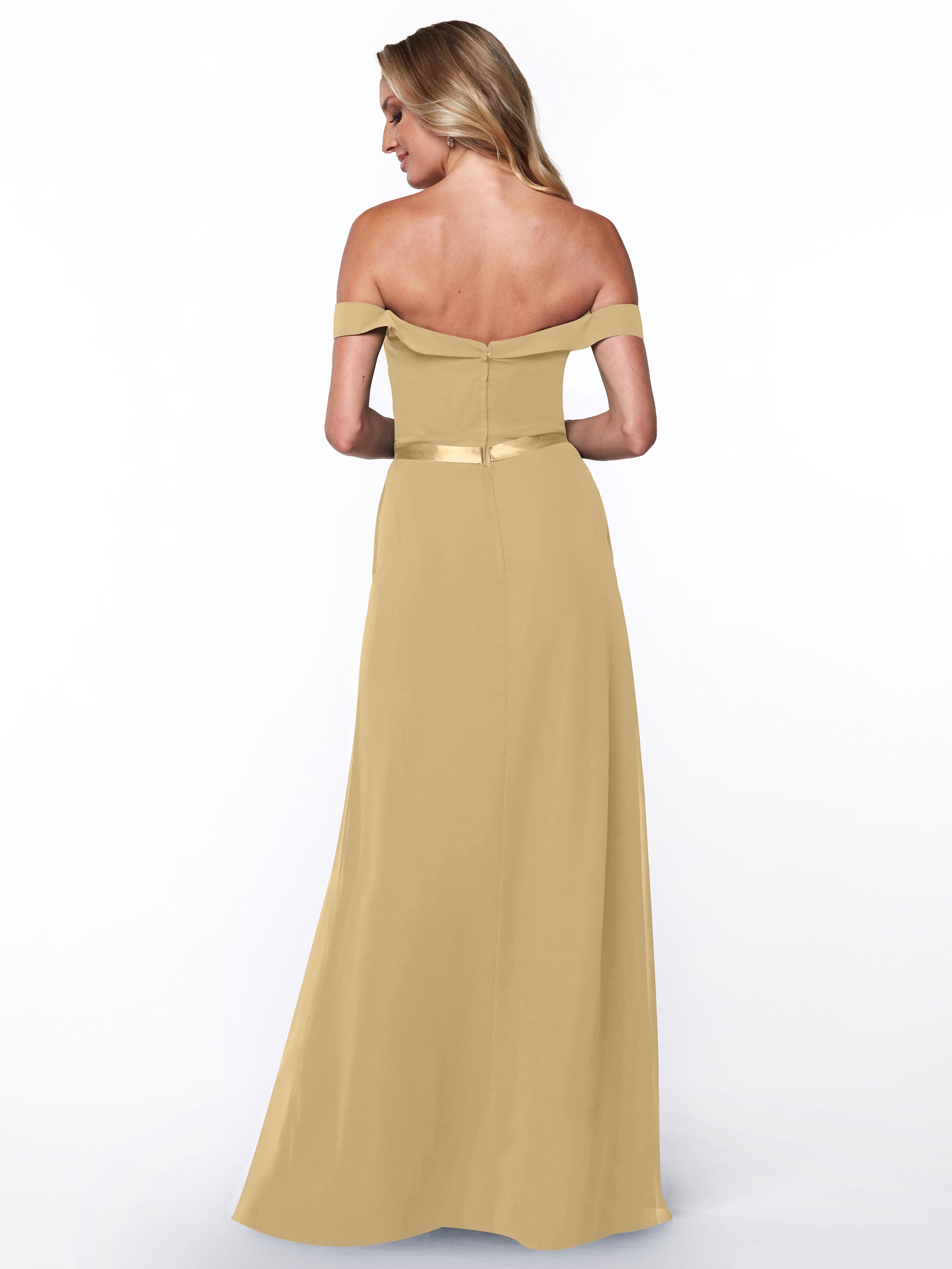 Elegant Off-The-Shoulder Chiffon A-Line Bridesmaid Dress with Sash - Perfect for Weddings, Formal Events & Special Occasions