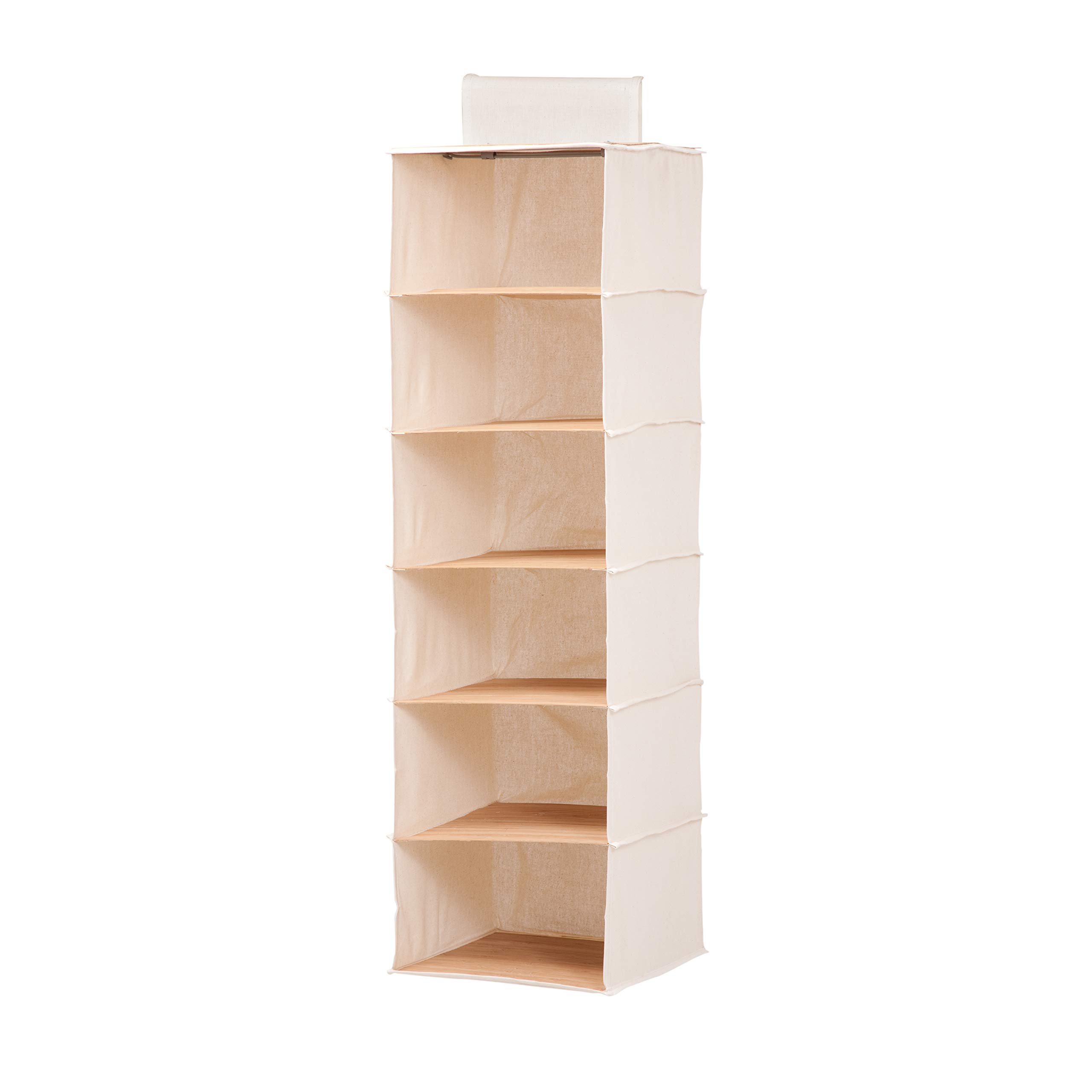Honey-Can-Do SFT-01003 6-Shelf Hanging Closet Organizer - Bamboo & Canvas Storage Solution (1.5 x 13 x 14.5 Inches) - Perfect for Bedroom, Closet, Dorm & Small Space Organization