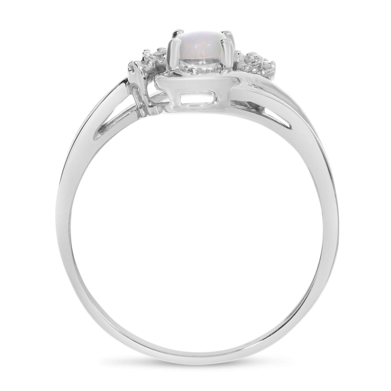 14K White Gold Oval Opal and Diamond Ring for Women - Elegant Birthstone Jewelry Gift for Engagement, Wedding, Anniversary & Special Occasions