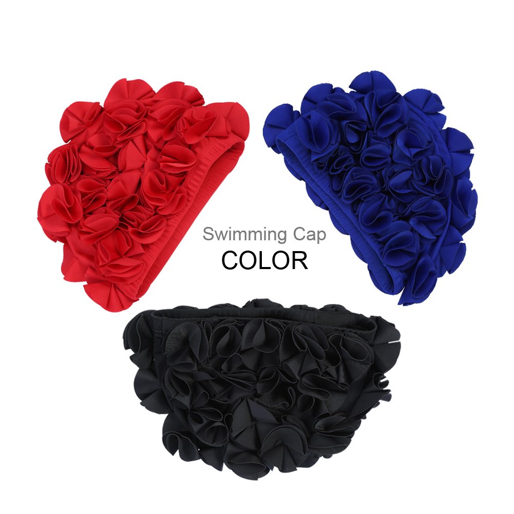 Women's Retro Floral Swim Cap for Long Hair - Elastic Bathing Hat for Adults & Kids - Red - Perfect for Swimming, Beach, and Water Aerobics