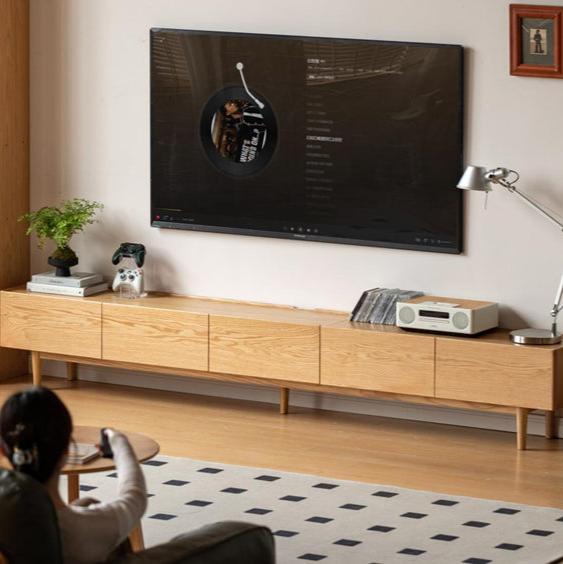Solid Oak Wood Modern Large TV Stand Floor Cabinet - Stylish Living Room Entertainment Center for Flat Screen TVs