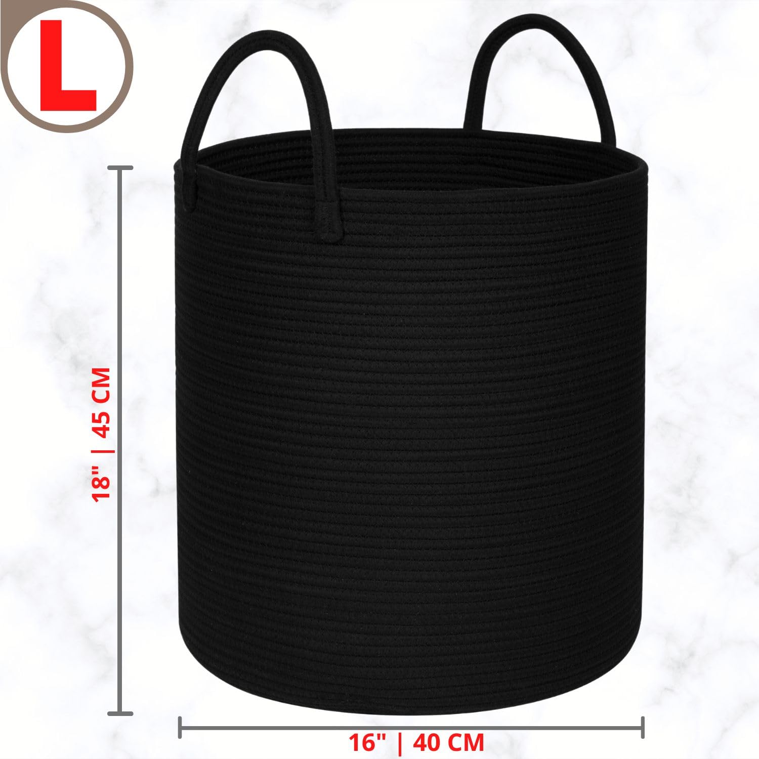 MINTWOOD Large 18x16 Inch Woven Cotton Rope Storage Basket - Black Laundry Hamper, Blanket & Toy Organizer for Living Room, Bedroom, Nursery | Perfect for Towels, Pillows, Throws & Home Decor Storage