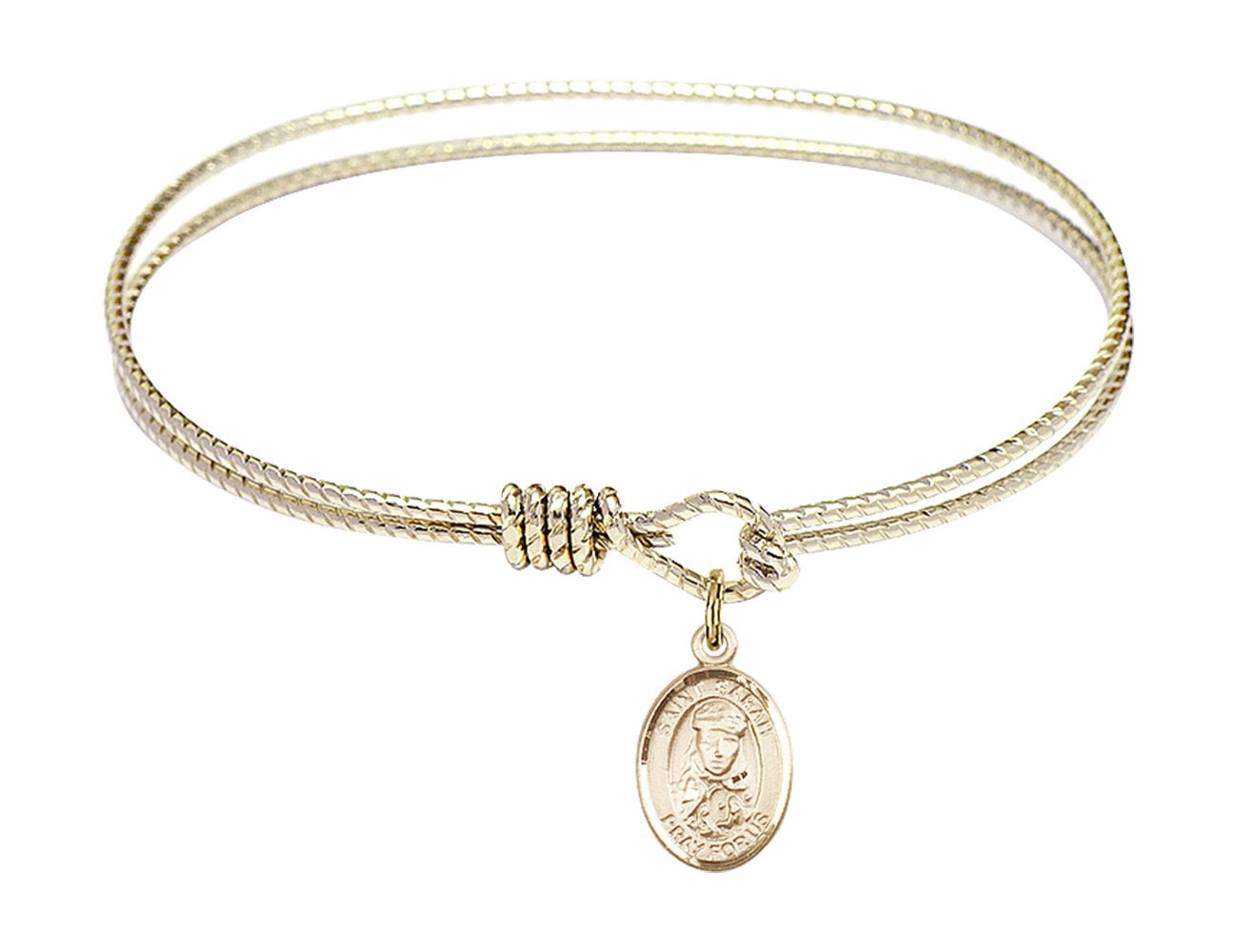 6 1/4 Inch Oval Eye Hook Bangle Bracelet with St. Sarah Charm - Elegant Women's Jewelry for Everyday Wear, Special Occasions & Gifts | Perfect for Church, Weddings, Date Nights & Birthday Presents