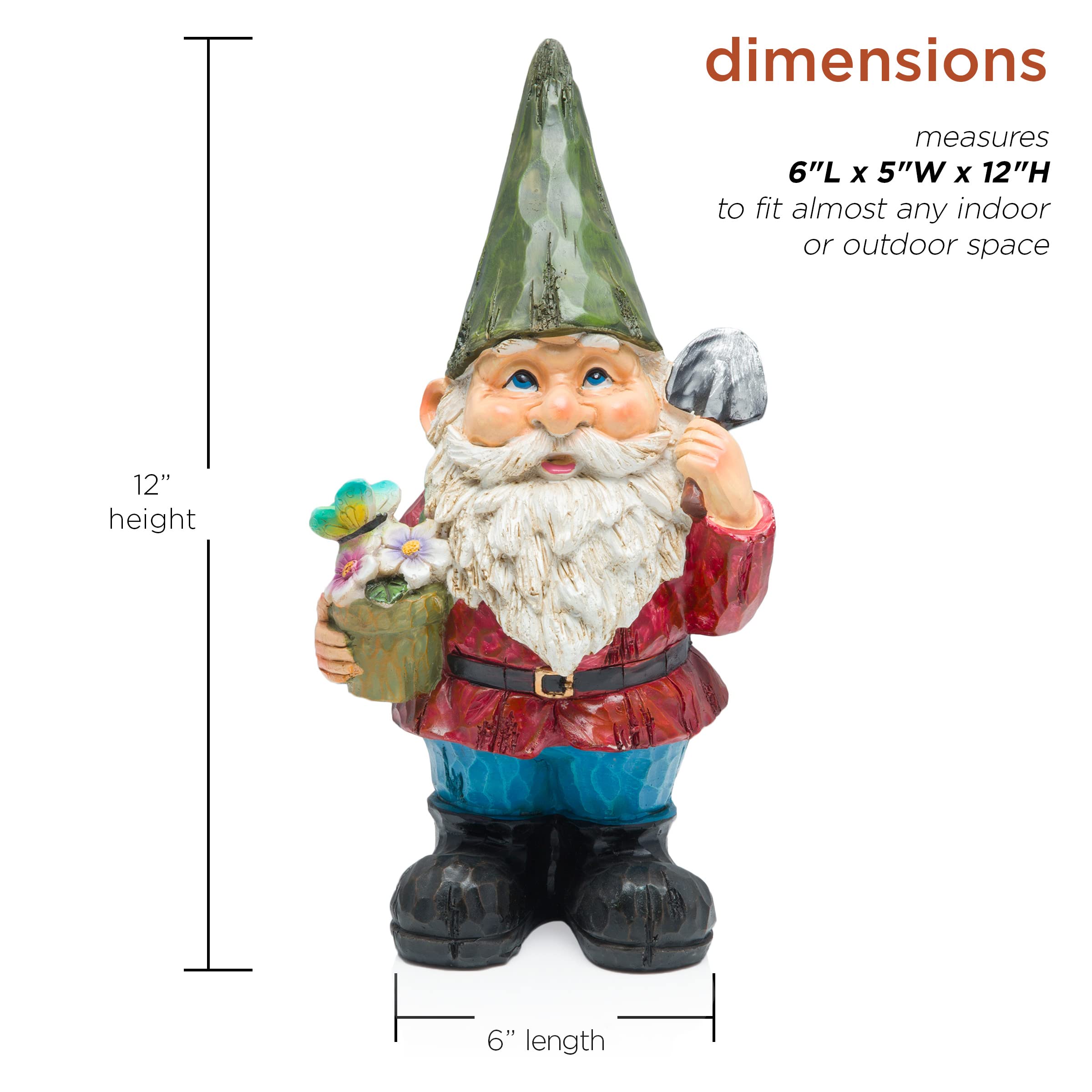 Alpine Corporation 12 Inch Tall Outdoor Garden Gnome Statue with Flower Pot - Cute Yard Decoration for Lawn, Patio & Garden Decor