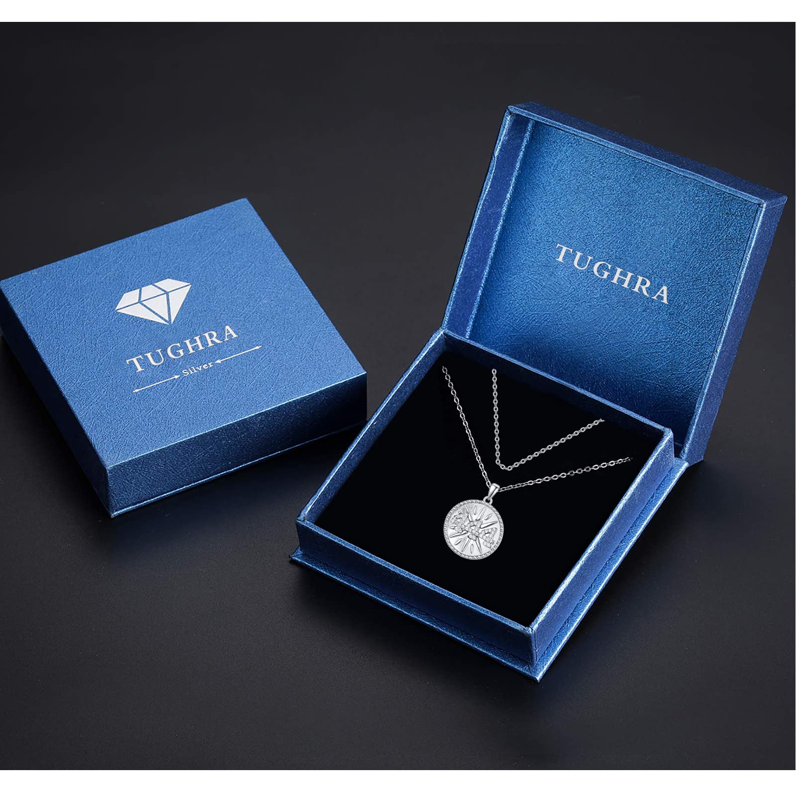 TUGHRA 444 Coin Pendant Necklace - 925 Sterling Silver Angel Number Jewelry for Women, Layered Necklace for Valentine's Day, Birthday Gifts for Wife | Spiritual Protection & Everyday Elegance