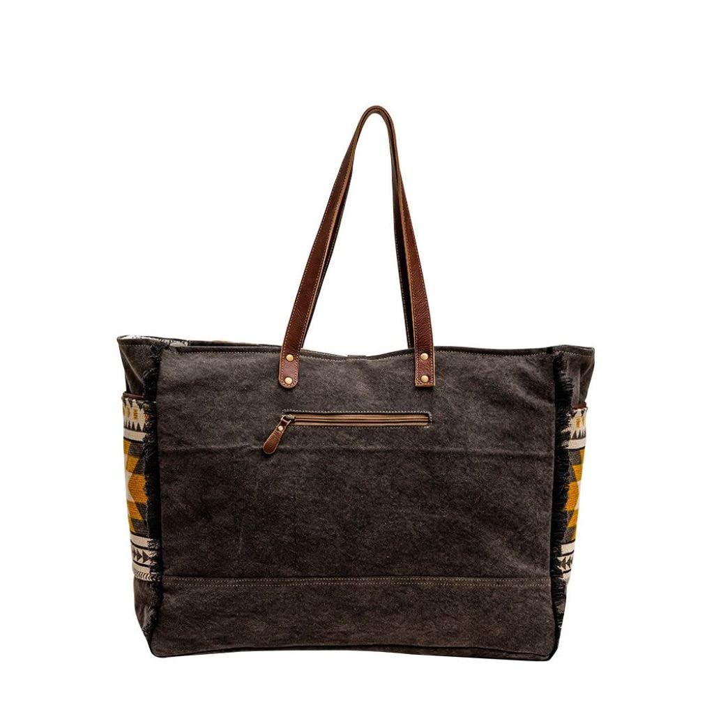Myra Bag Western Leather Weekender Bag for Women - Cotton & Upcycled Canvas Boho Shoulder Bag | Perfect for Travel, Weekend Getaways & Boho Fashion | Durable & Stylish Trilang Design