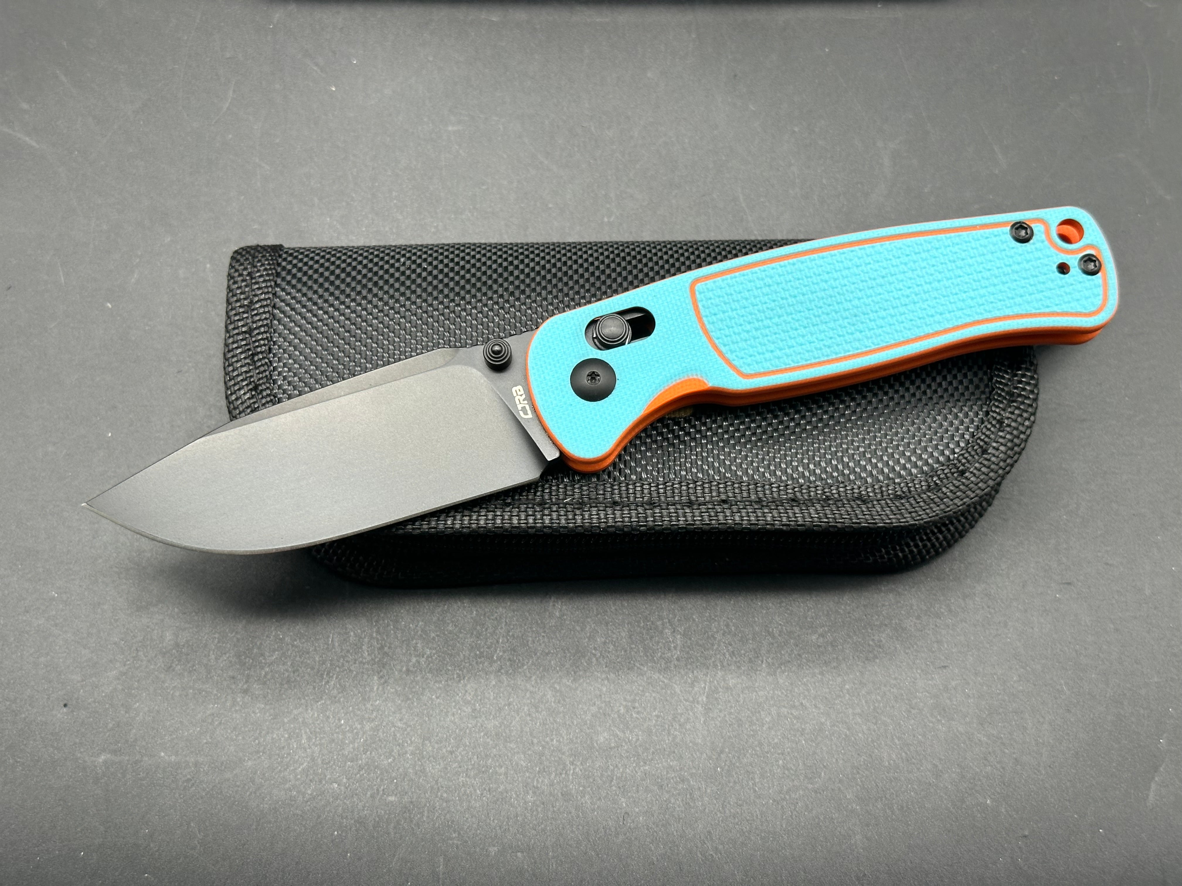 CJRB SHALE Folding Pocket Knife - Blue/Orange G10 Handle, Black PVD Coated AR-RPM9 Steel Blade | EDC, Outdoor Camping, Hiking & Survival Tool