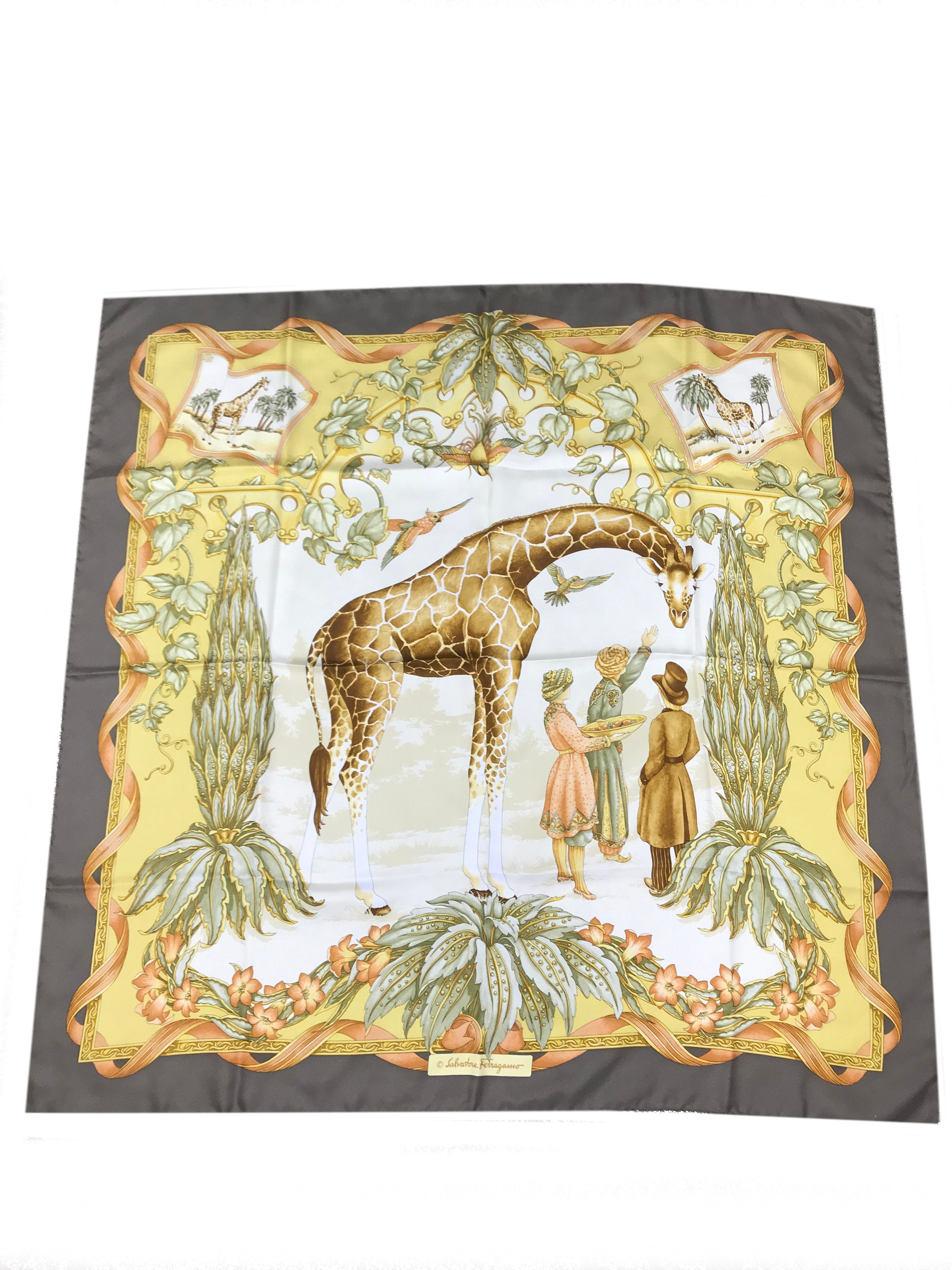 Salvatore Ferragamo Luxury Giraffe Print Silk Scarf for Women - Elegant Fashion Accessory for Parties, Travel & Gift Giving