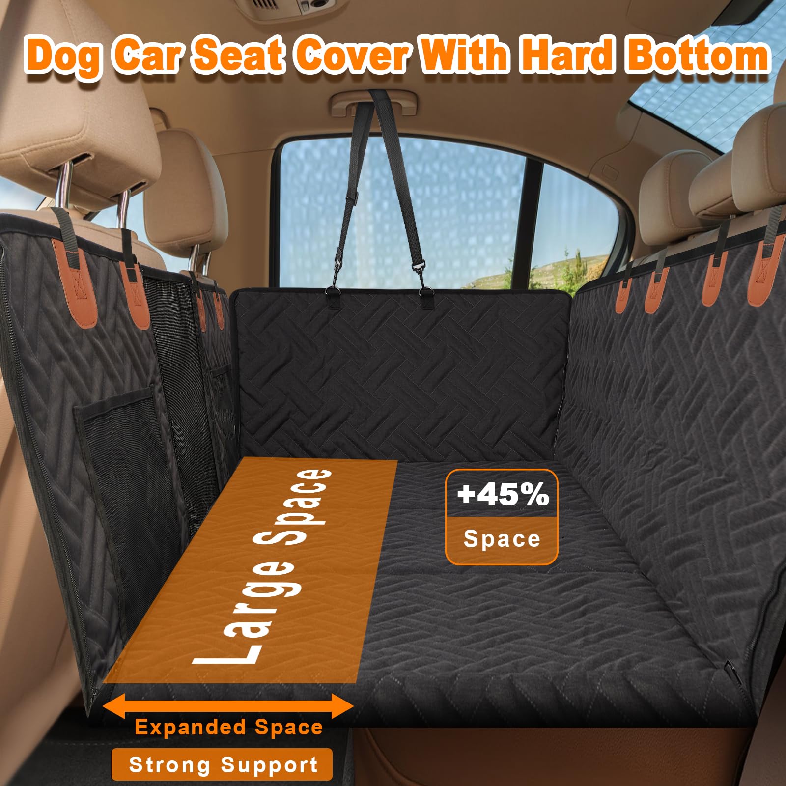 **Waterproof Dog Car Seat Cover with Hard Bottom & Mesh Window - Back Seat Extender for Dogs, Pet Hammock for Cars, Trucks & SUVs - Protects Seats & Keeps Pets Safe During Travel**    *(Perfect for Road Trips, Daily Commutes & Outdoor Adventures with Your Pet!)*