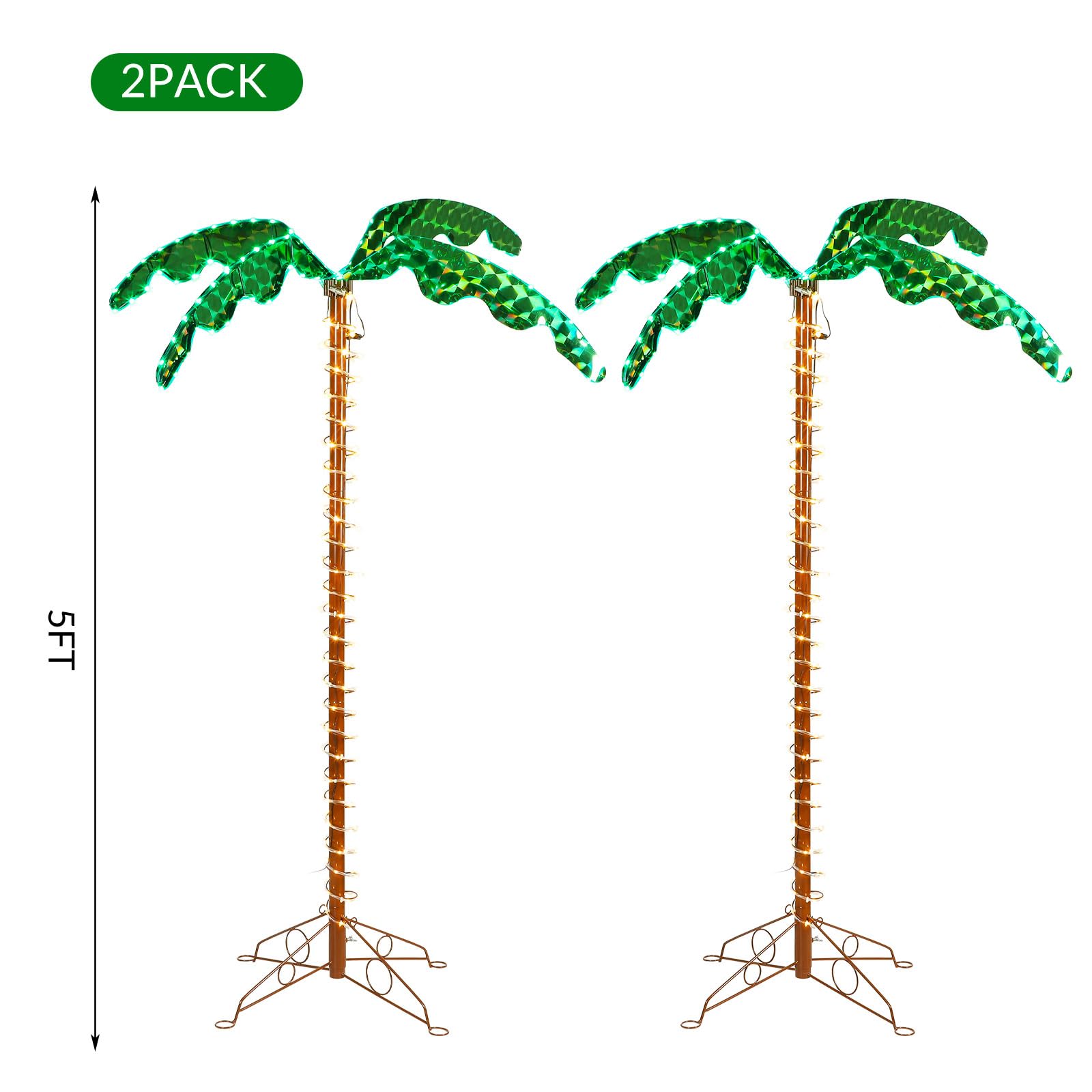 Fabbay 2 Pack 5ft LED Lighted Artificial Palm Tree - Outdoor Indoor Tropical Decor for Patio, Yard, Pool, Party, Hawaiian Bar & Christmas (Perfect for Backyard, Garden, Wedding, Luau, Beach Theme Events)