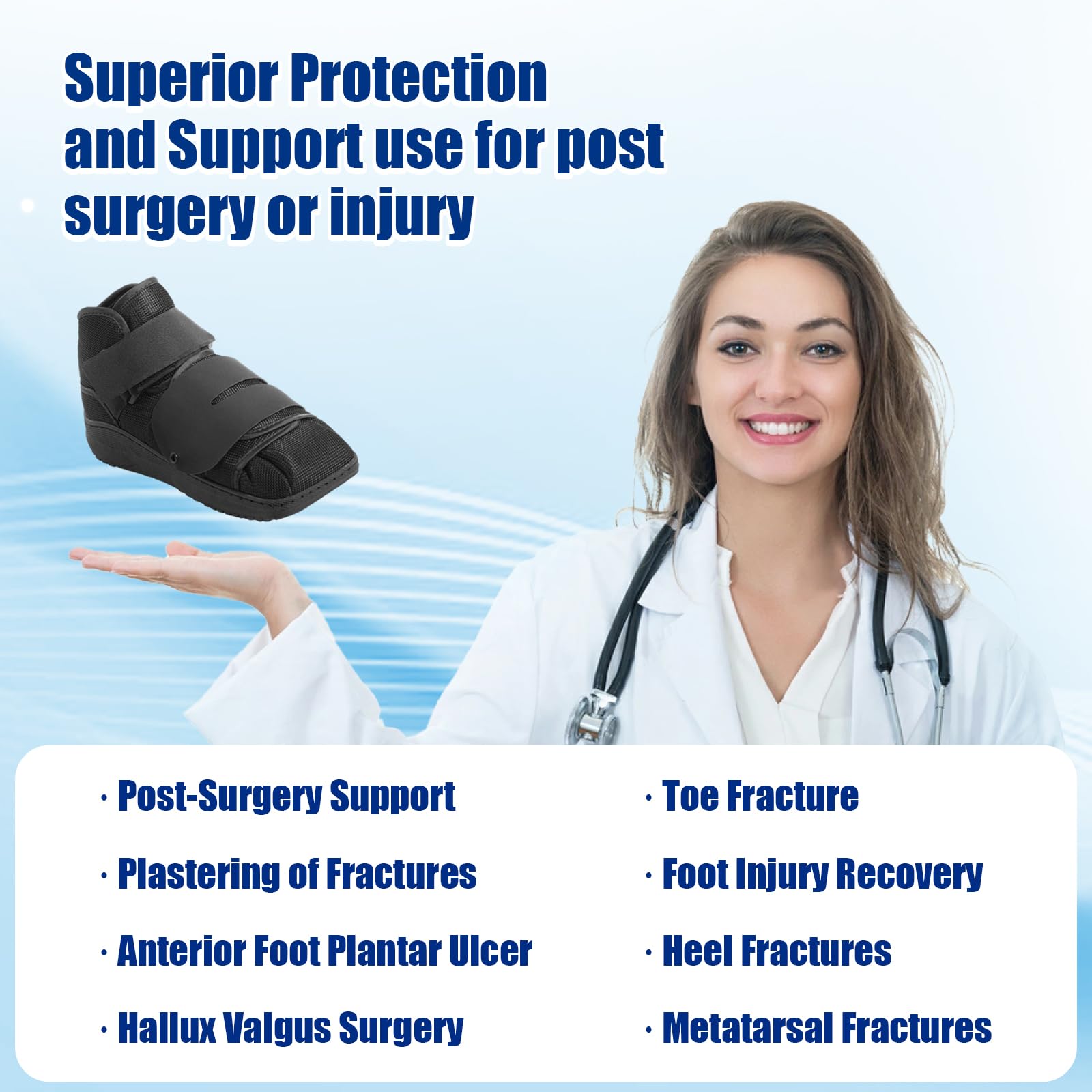 Post Op Shoes for Men & Women - Medical Walking Shoes for Post Surgery, Fracture & Broken Foot Support - Square Toe Design for Comfort & Stability - Ideal for Recovery After Surgery, Injury or Toe Fractures