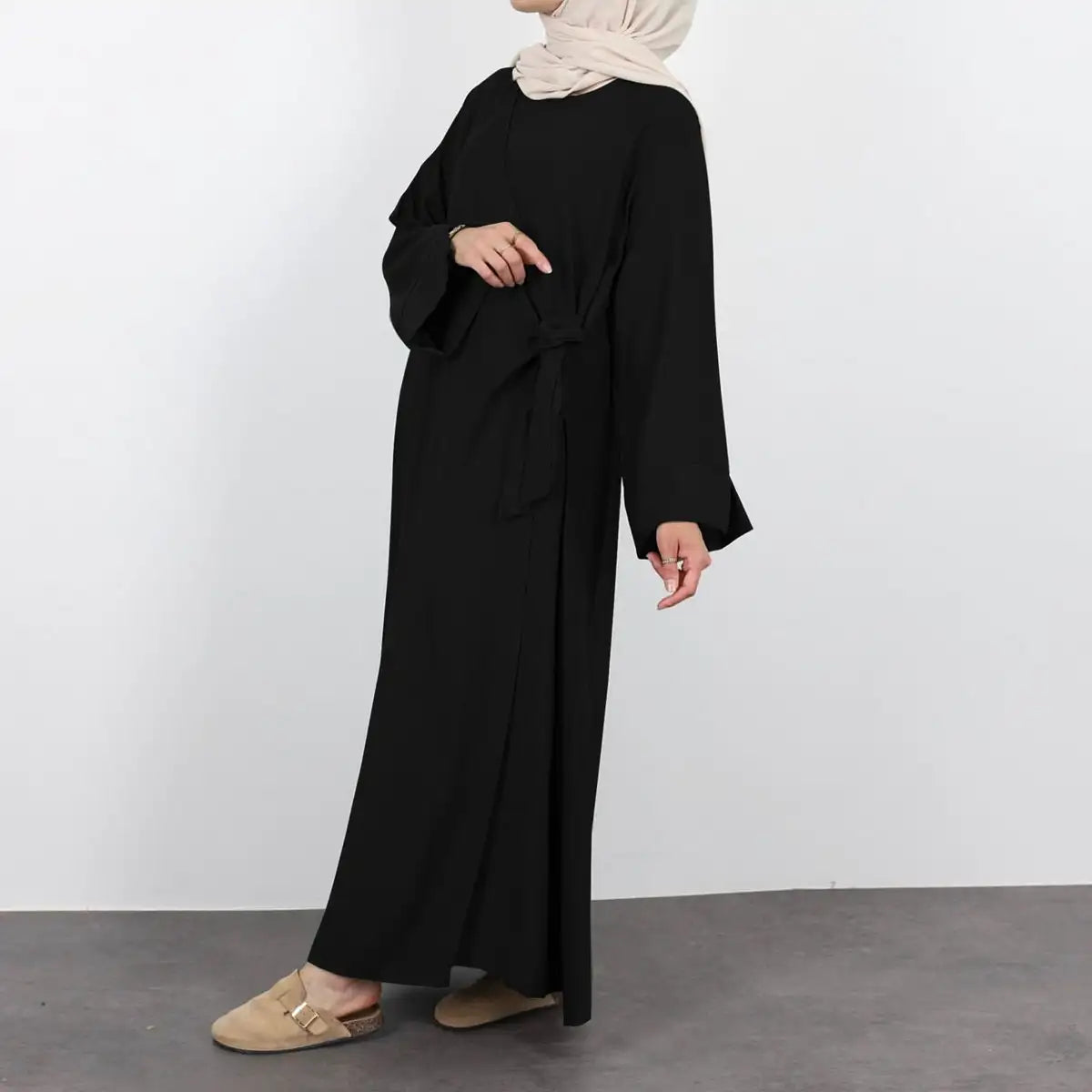 Elegant Wrinkle-Resistant Lace-Up Abaya Dress for Women - Modest Islamic Fashion for Prayer, Wedding & Special Occasions