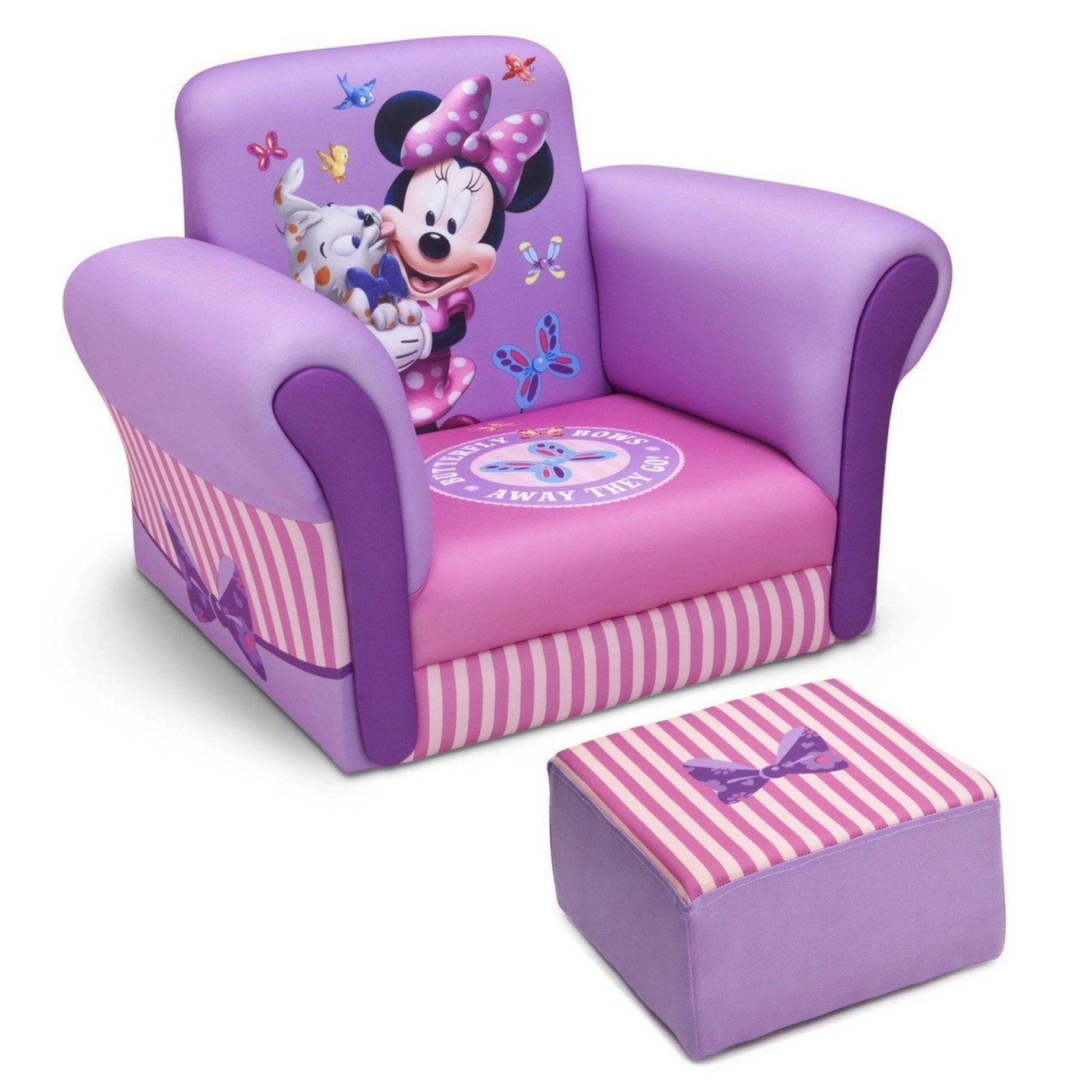Minnie Mouse Upholstered Chair with Ottoman - Disney Kids Furniture for Bedroom & Playroom - Comfortable Seating for Girls' Room Decor & Reading Nook