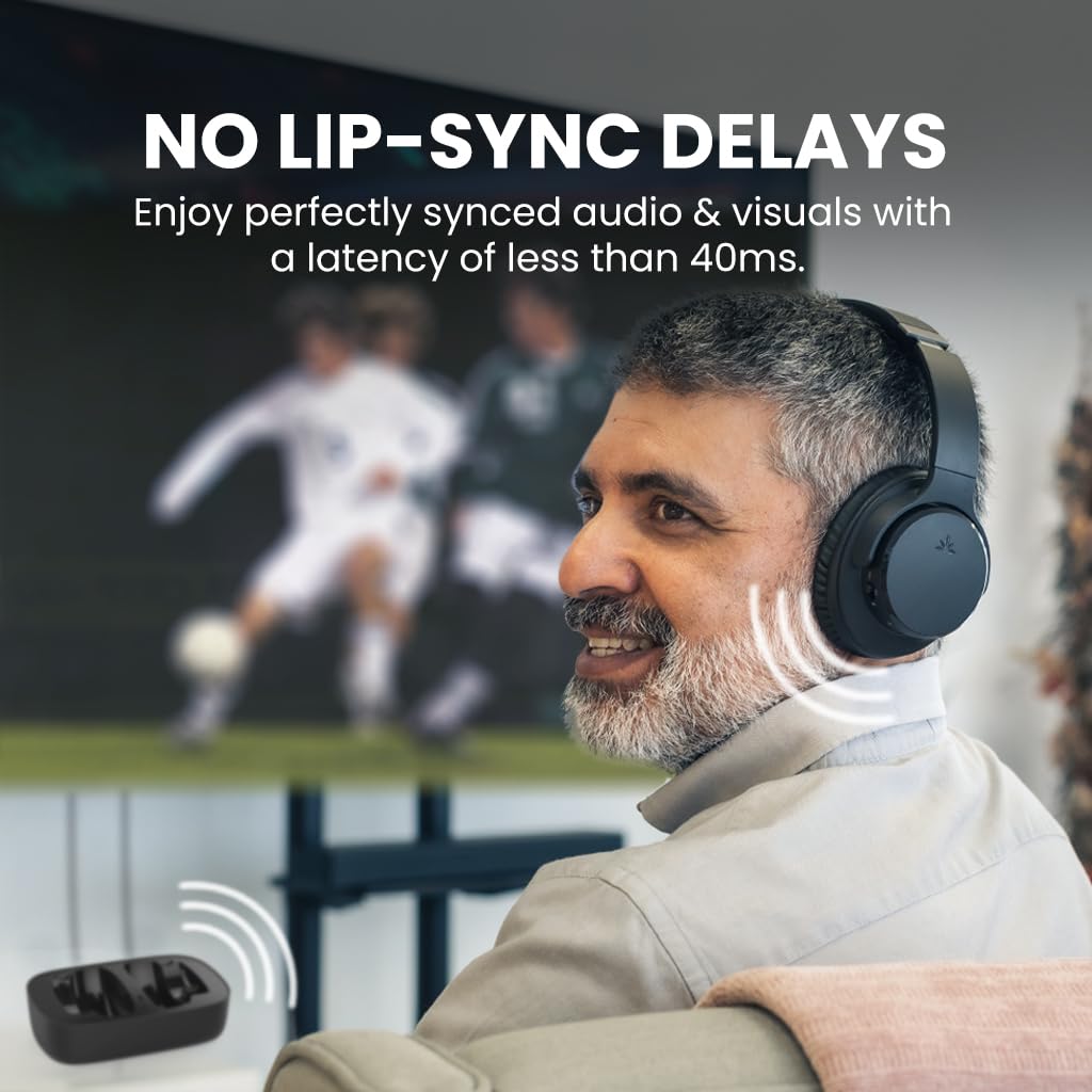 Avantree Ensemble Wireless TV Headphones with Charging Dock & Transmitter - Bluetooth & Optical/AUX Compatible for Seniors - 35Hr Playtime for Watching TV, Movies & Gaming at Home