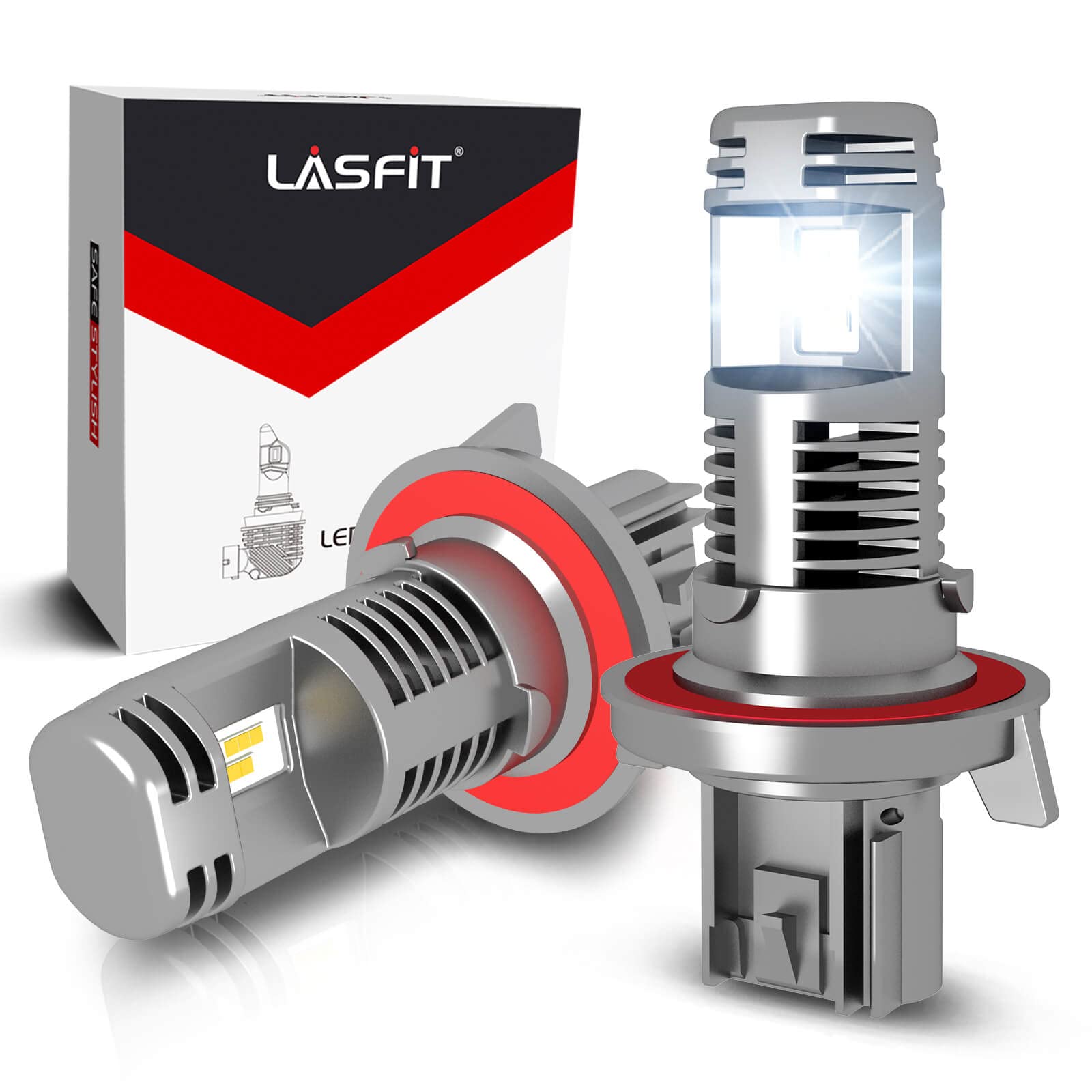 LASFIT 9008 H13 LED Bulb - 6000K Cool White Super Bright Headlight Conversion Kit - 1:1 Beam Pattern, Mini Size, Fanless & Wireless Design - Plug and Play Direct Replacement for Halogen Bulbs (Pack of 2) - Perfect for Night Driving, Off-Road Adventures & Foggy Conditions