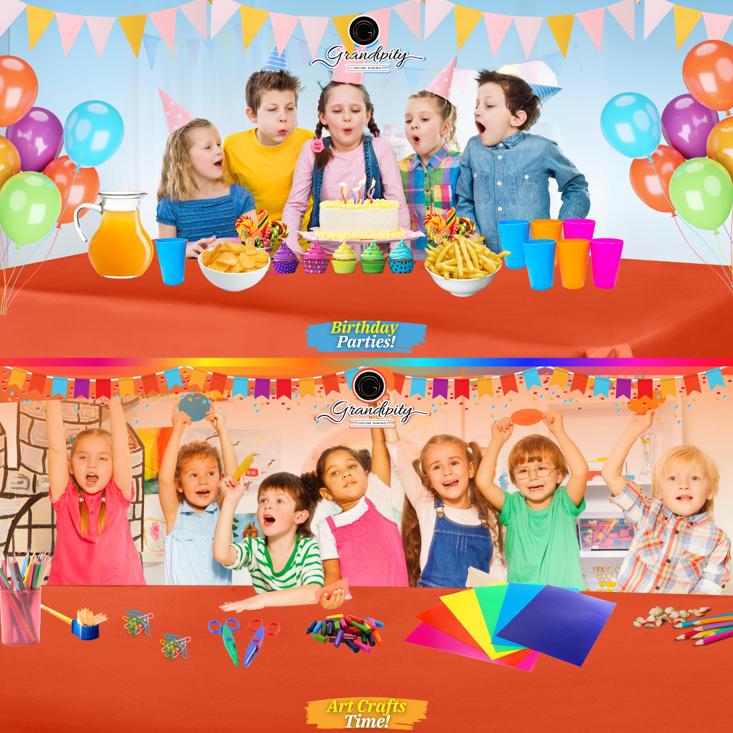Premium Disposable Orange Plastic Tablecloth (6 Pack) 54 x 108 Inches - Heavy Duty Rectangle Table Cover for Parties, Picnics & Events - Fits 6ft to 8ft Tables - Waterproof & Easy Clean for Indoor/Outdoor Use