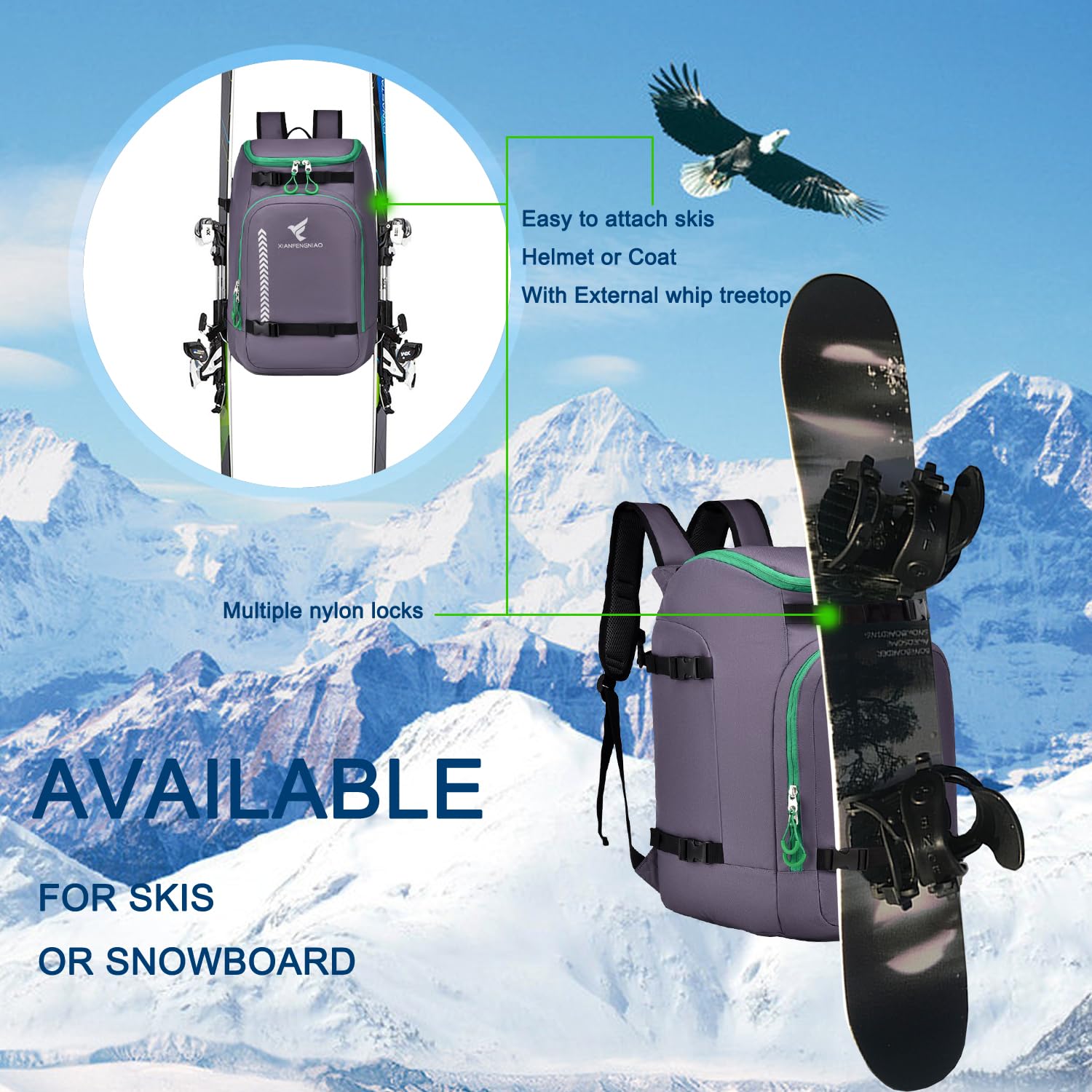 Waterproof 50L Ski Boot Backpack for Men & Women - Carry Ski Boots, Snowboard Boots, Helmet, Goggles & Accessories | Ideal for Skiing, Snowboarding & Winter Travel