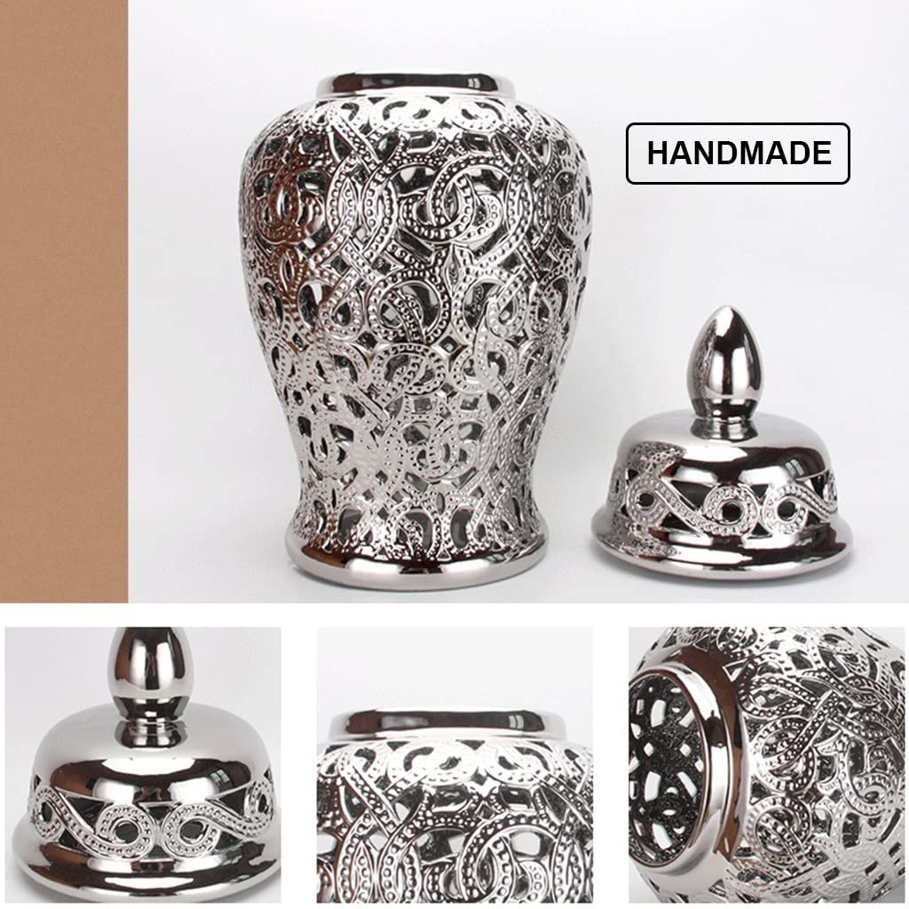 ARTLINE Chinese Carved Lattice Ceramic Vase with Lid - Decorative Ginger Jar for Home Decor, Handcrafted Temple Jar Gift (Small) | Perfect for Living Room Display, Wedding Centerpiece & Asian-Inspired Interior Design
