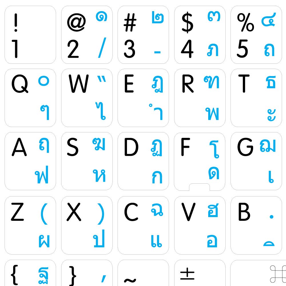 MAC English-Thai Keyboard Labels - White Background for Desktop, Laptop & Notebook | Bilingual Typing Solution for Multilingual Users