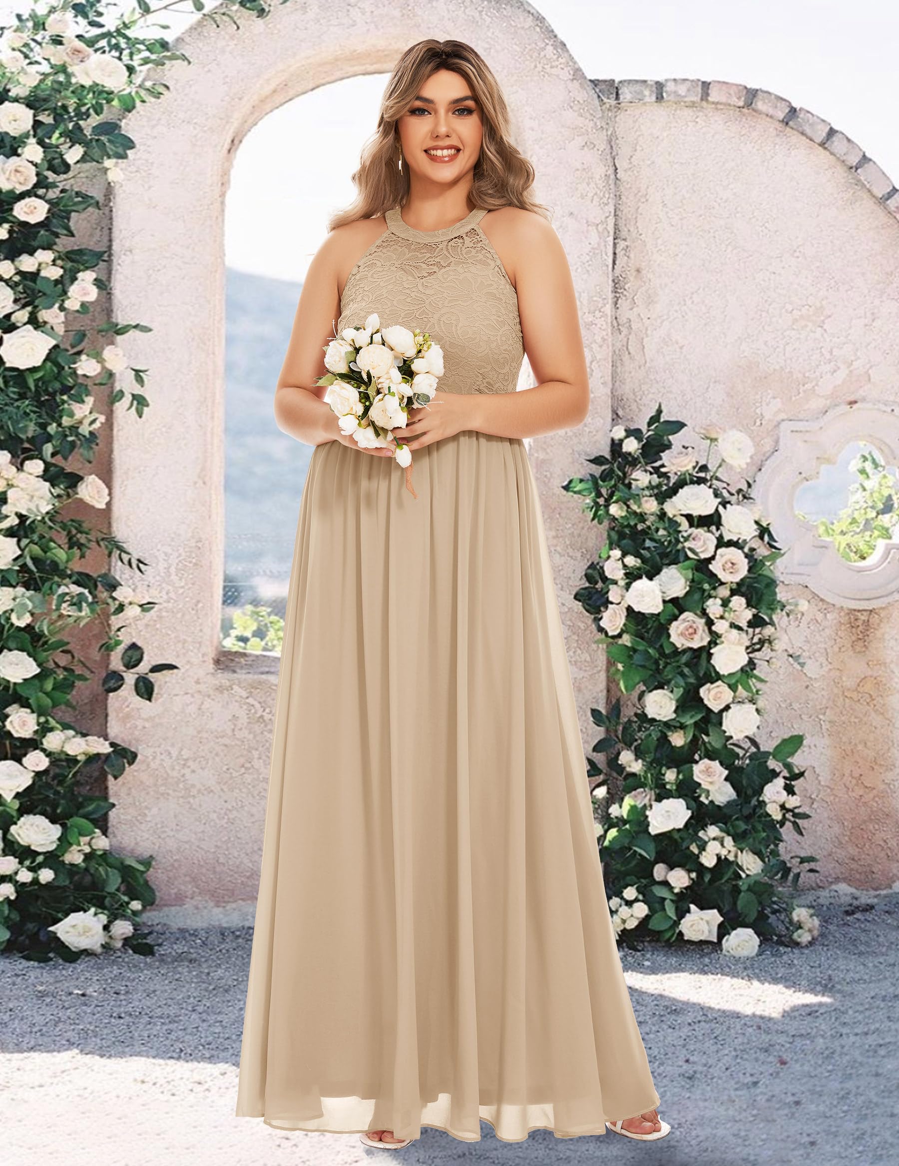 Wedtrend Women's Formal Prom Dress - Elegant Halter Neck Long Gown with Floral Lace for Bridesmaids, Evening Parties & Special Occasions
