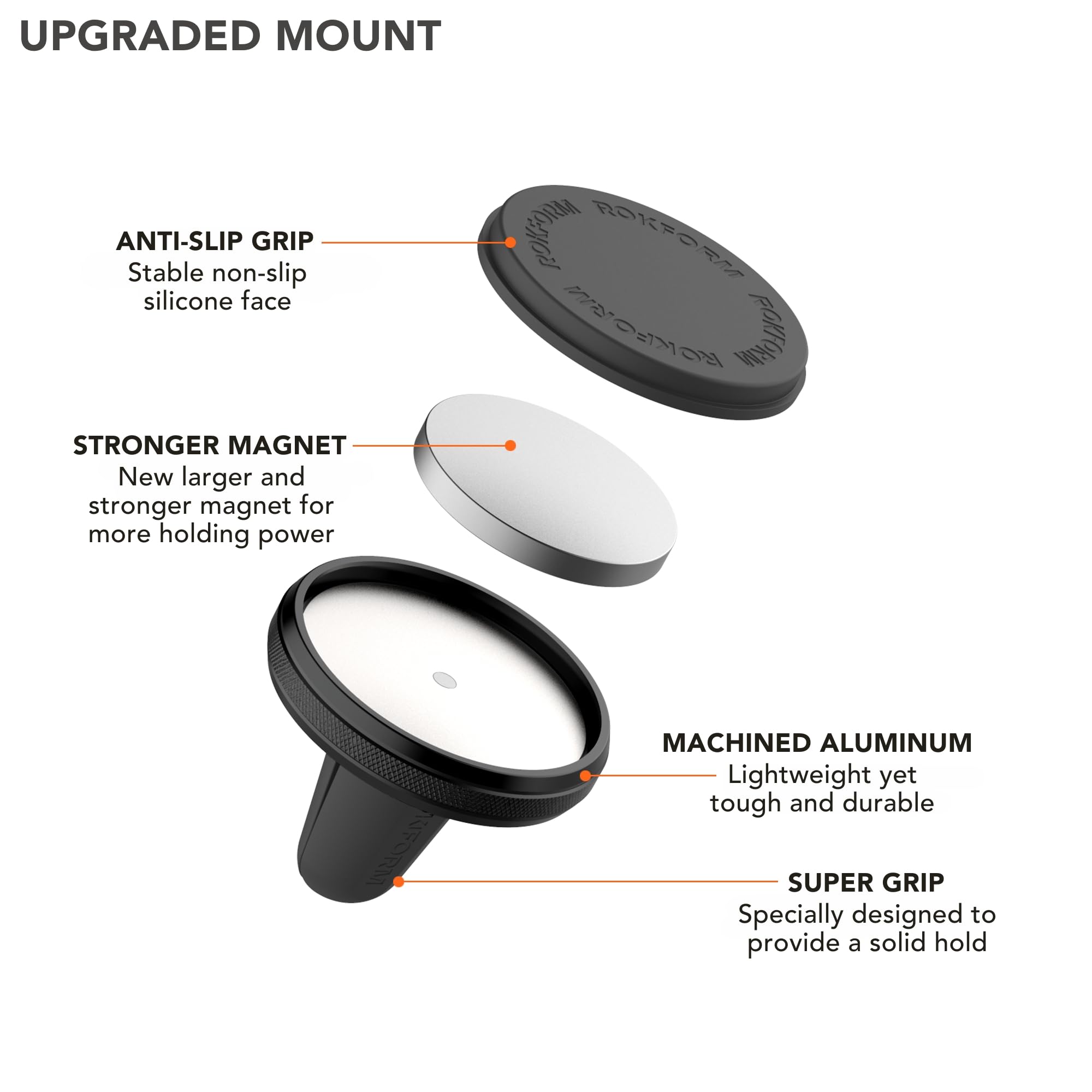 Rokform Magnetic Air Vent Phone Mount - Super Grip Car Truck Van Vent Clip Holder for iPhone & Samsung | Aluminum Alloy Adjustable Design | Compatible with Rokform Cases (Black) | Perfect for Hands-Free Driving & Navigation