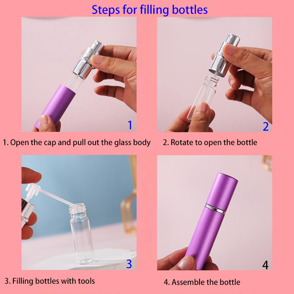 14 Pack 5ml Refillable Perfume Spray Bottles - Portable Cylindrical Silver Travel Perfume Atomizer with 4 Funnels | Mini Fragrance Bottles for Women, Essential Oils & DIY Perfume Making | Perfect for Travel, Gym, Purse & Gift Giving