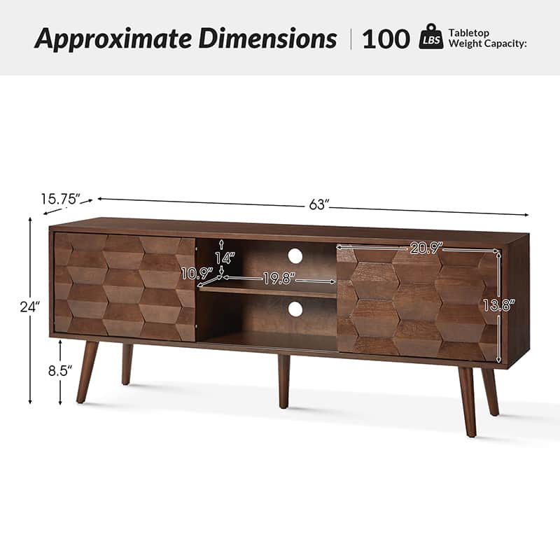 Velasco Mid Century Modern TV Stand with Built-in Cable Management - Stylish Entertainment Center for Living Room & Home Theater Setup