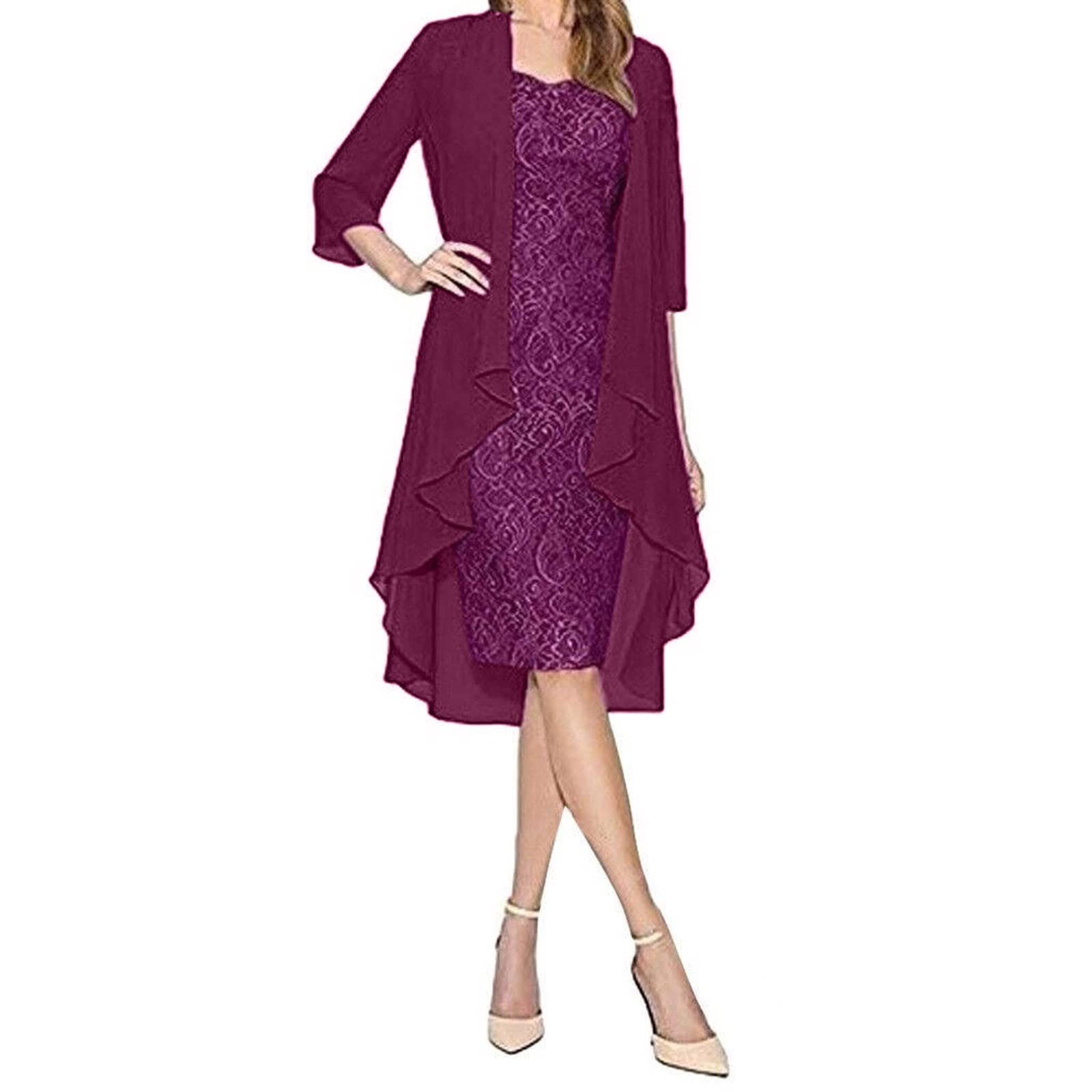 Elegant Women's Solid Color Lace Two-Piece Dress Set - Comfortable Wedding, Evening & Prom Dresses for Women (Sizes S-5XL) | Perfect for Bridal Showers, Cocktail Parties & Formal Events