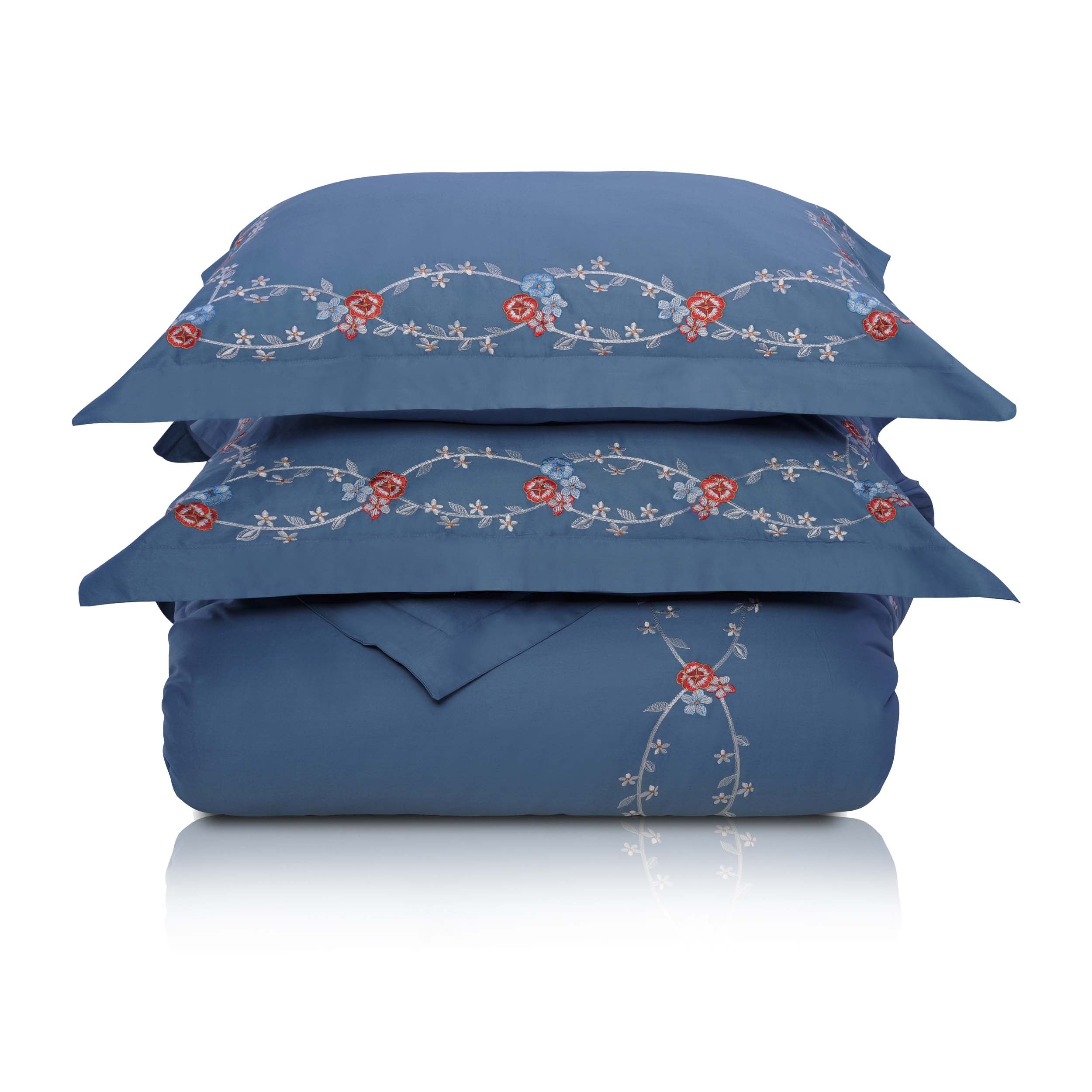 Helena Cotton Embroidered 3-Piece Duvet Cover Set - Queen Size Bedding Set with Pillowcases - Soft & Breathable Luxury Bedding for Master Bedroom, Guest Room & Dorm Decor