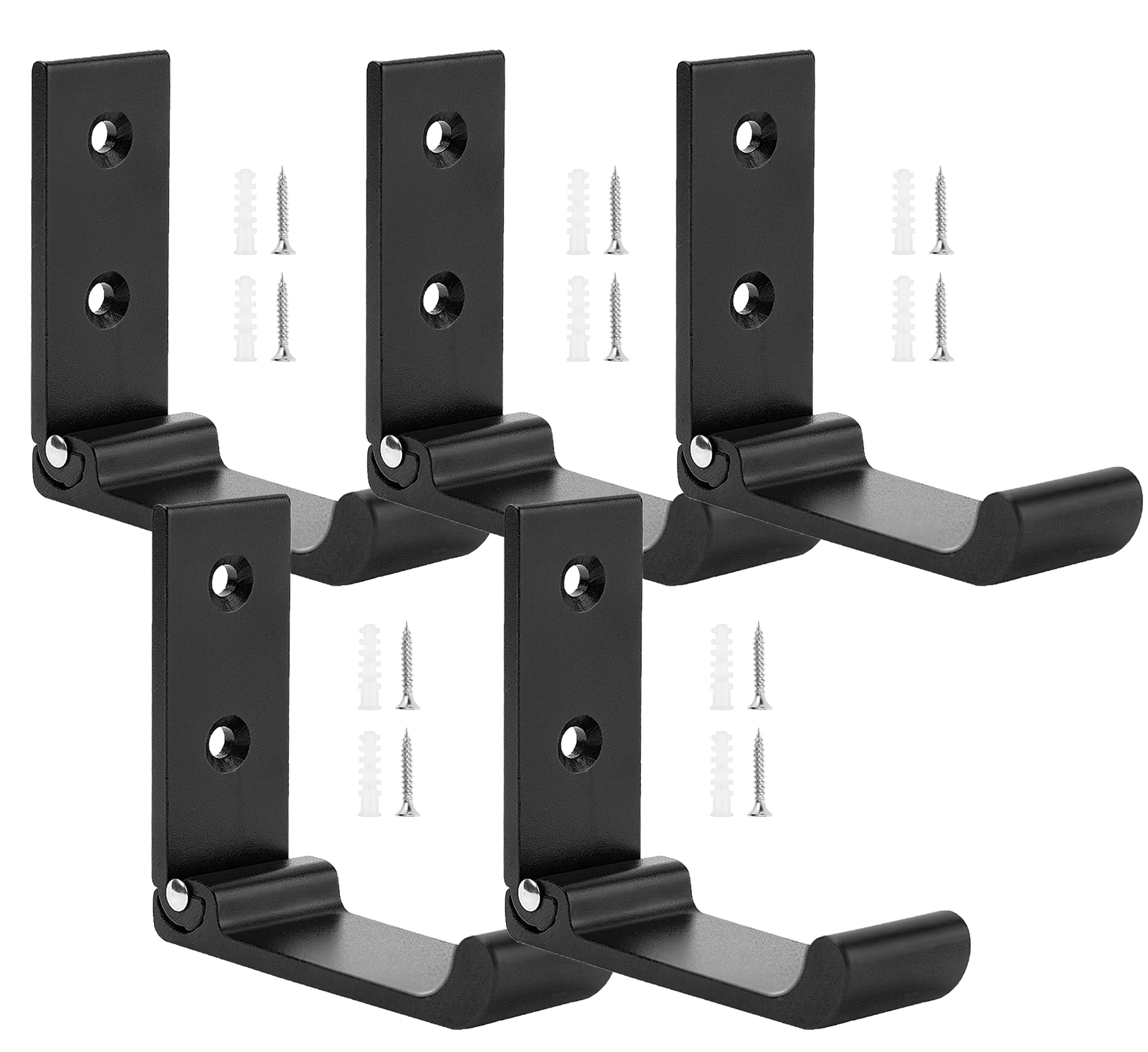 5Pcs Heavy Duty Aluminum Alloy Folding Coat Hooks - Wall Mounted Rustproof Hanging Hooks with Screws for Hats, Towels, Jackets & Outdoor Gear (Black) - Perfect for Entryway, Closet, Garage & RV Organization