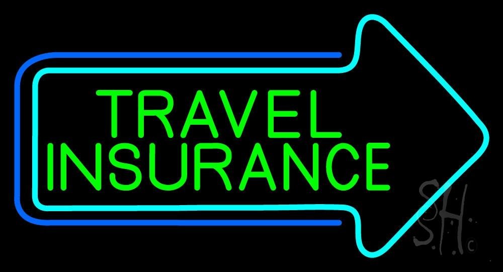 13x24 Inches Green Travel Insurance Arrow LED Neon Sign with Dimmer - Premium Indoor Décor for Travel Agencies, Storefronts & Offices - Bright Black Square Cut Acrylic Backing