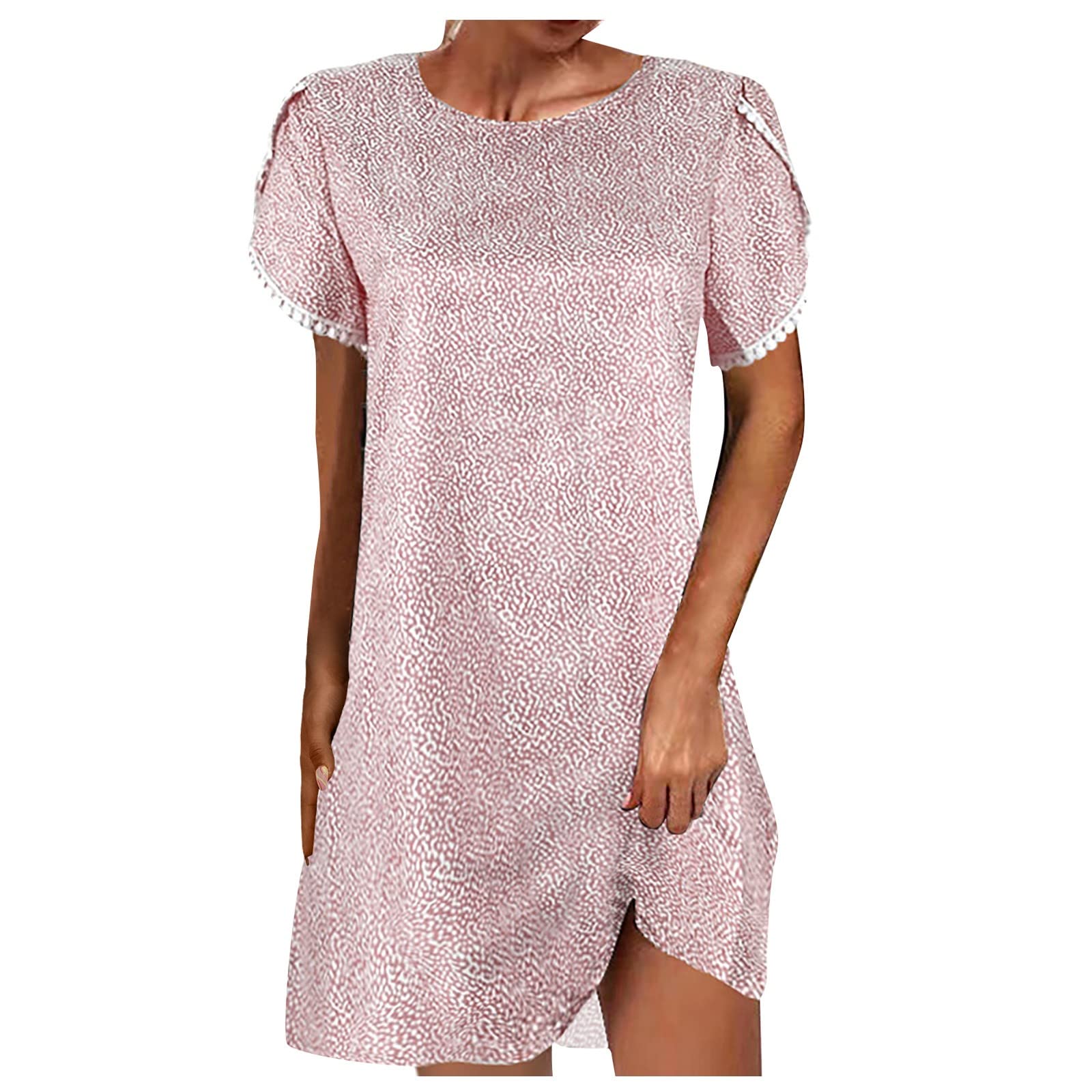 Women's Casual Boho Mini Dress - Loose Fit Round Neck Short Sleeve Ethnic Dot Print Summer Dress | Perfect for Beach Vacation, Music Festivals & Everyday Wear