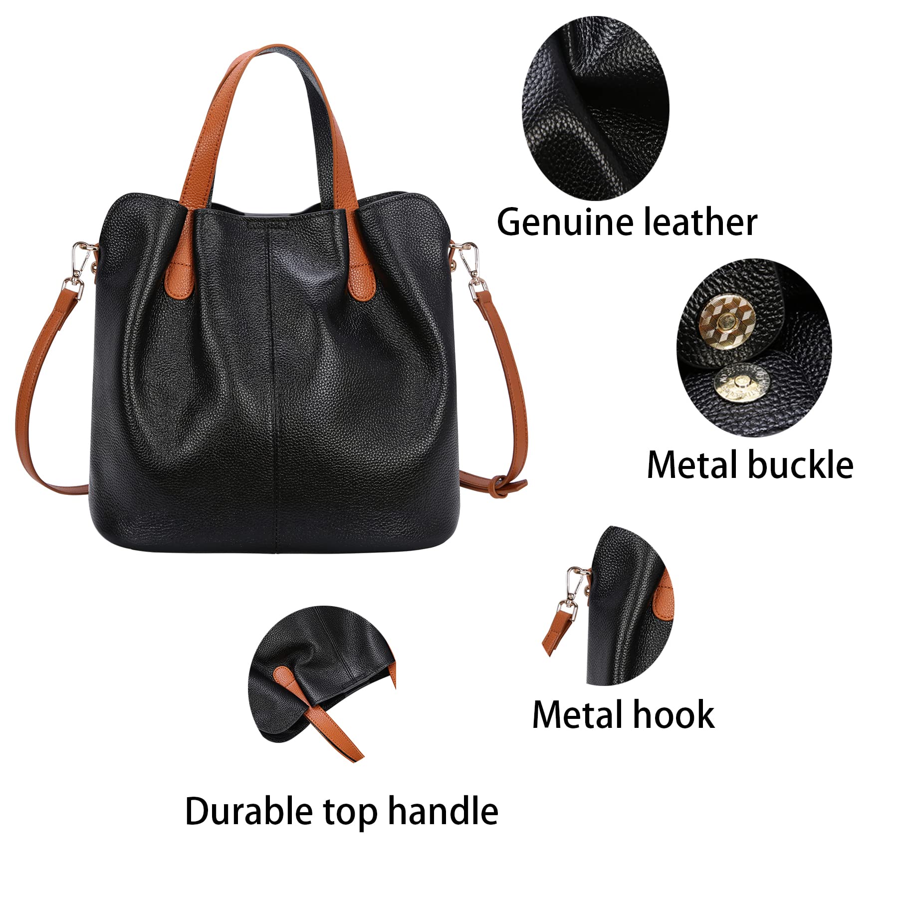 HESHE Genuine Leather Handbags for Women - Stylish Tote, Crossbody, Hobo & Shoulder Bags - Designer Purses with Top Handle - Perfect for Work, Travel & Everyday Use
