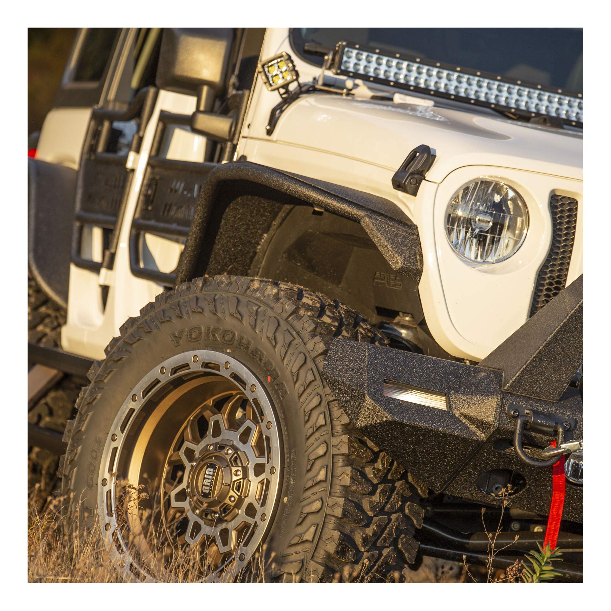 ARIES 2082097 TrailChaser Black Aluminum Front Bumper & Fender Flares for Jeep Wrangler JL (2018-2023) | Heavy-Duty Off-Road Protection | Perfect for Rock Crawling & Trail Adventures