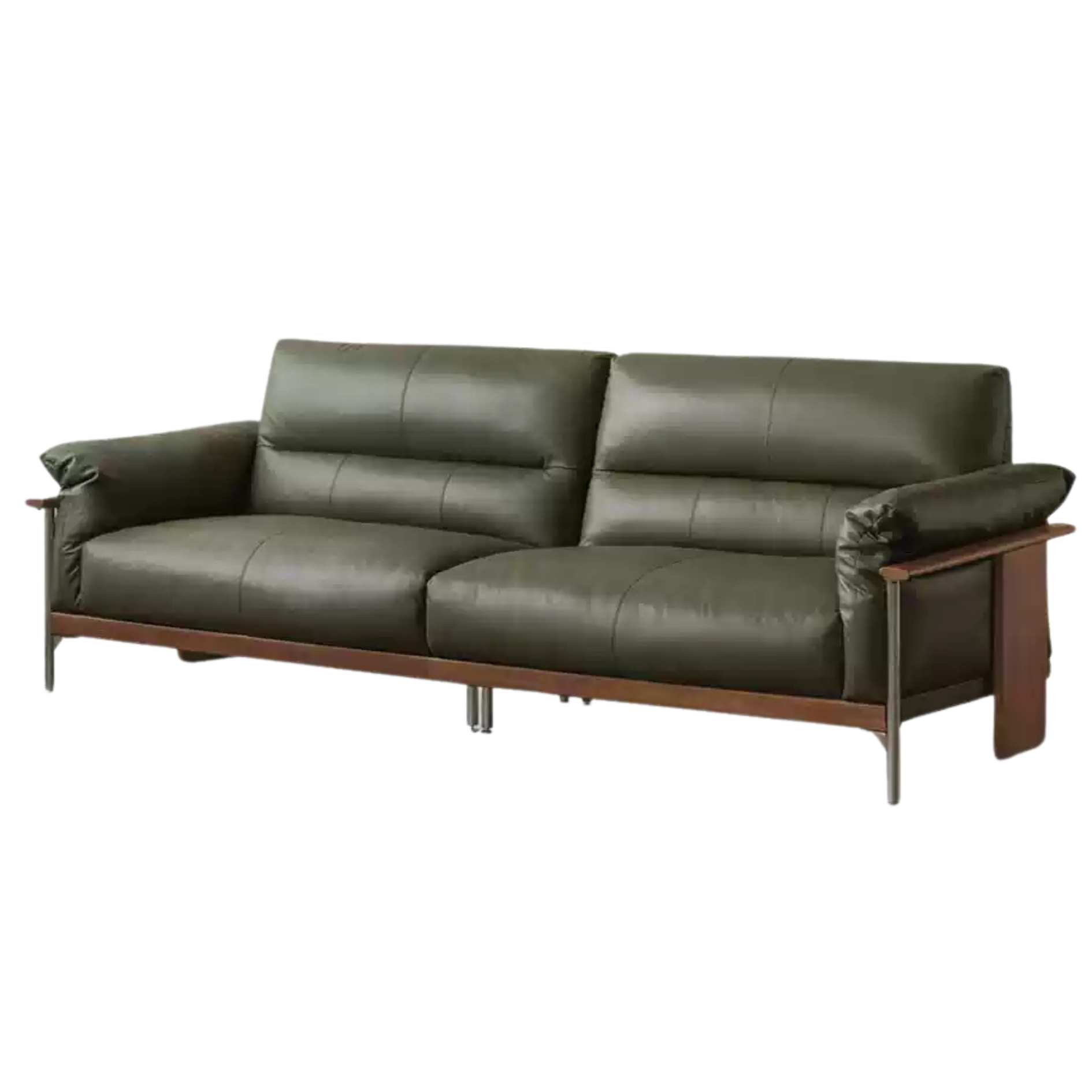 98.4x37.7x36.2 inch / 250x96x92cm / rich dark walnut color / olive green sofa