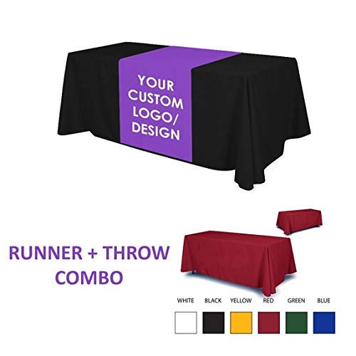 8FT Table Cloth & Custom 36x90 Table Runner Set - Personalized with Free Text/Logo Design - Perfect for Weddings, Parties & Dining Room Decor