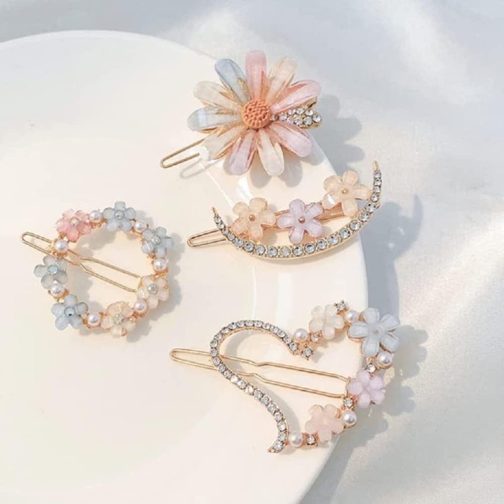 Korean Hair Clips for Women & Girls - Bling Rhinestone Pearl Resin Acrylic Hair Accessories Set | Bobby Pins & Hair Slides for Kids, Teens & Adults | Perfect for Weddings, Parties & Daily Styling